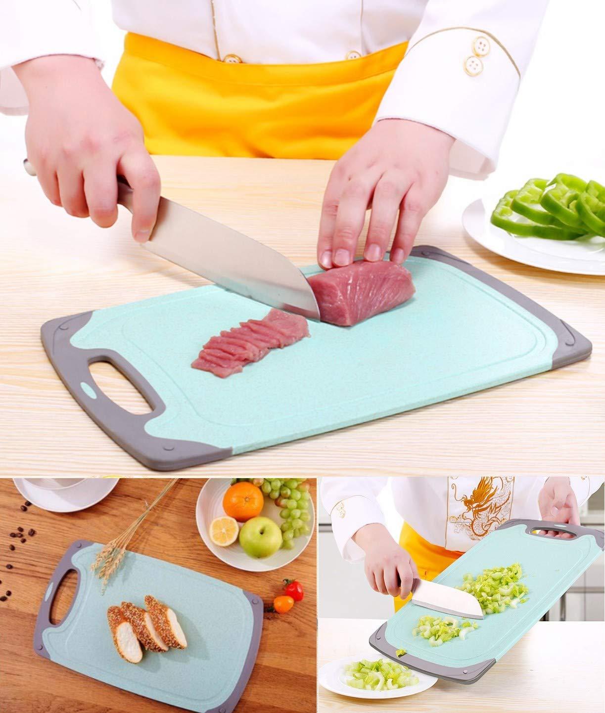 FLYINGSEA Cutting Boards For Kitchen, Anti-Skid Eco-Wheat Straw Vegetable Board Set (3 Pcs), Dishwasher Safe (Light green) - Image 7