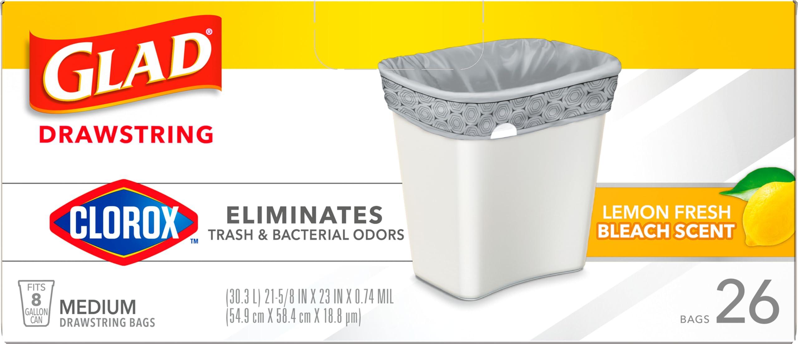 Glad Medium Drawstring Trash Bags with Clorox, 8 Gal, Lemon Fresh Bleach, 26 Ct (Package May Vary) - Image 8