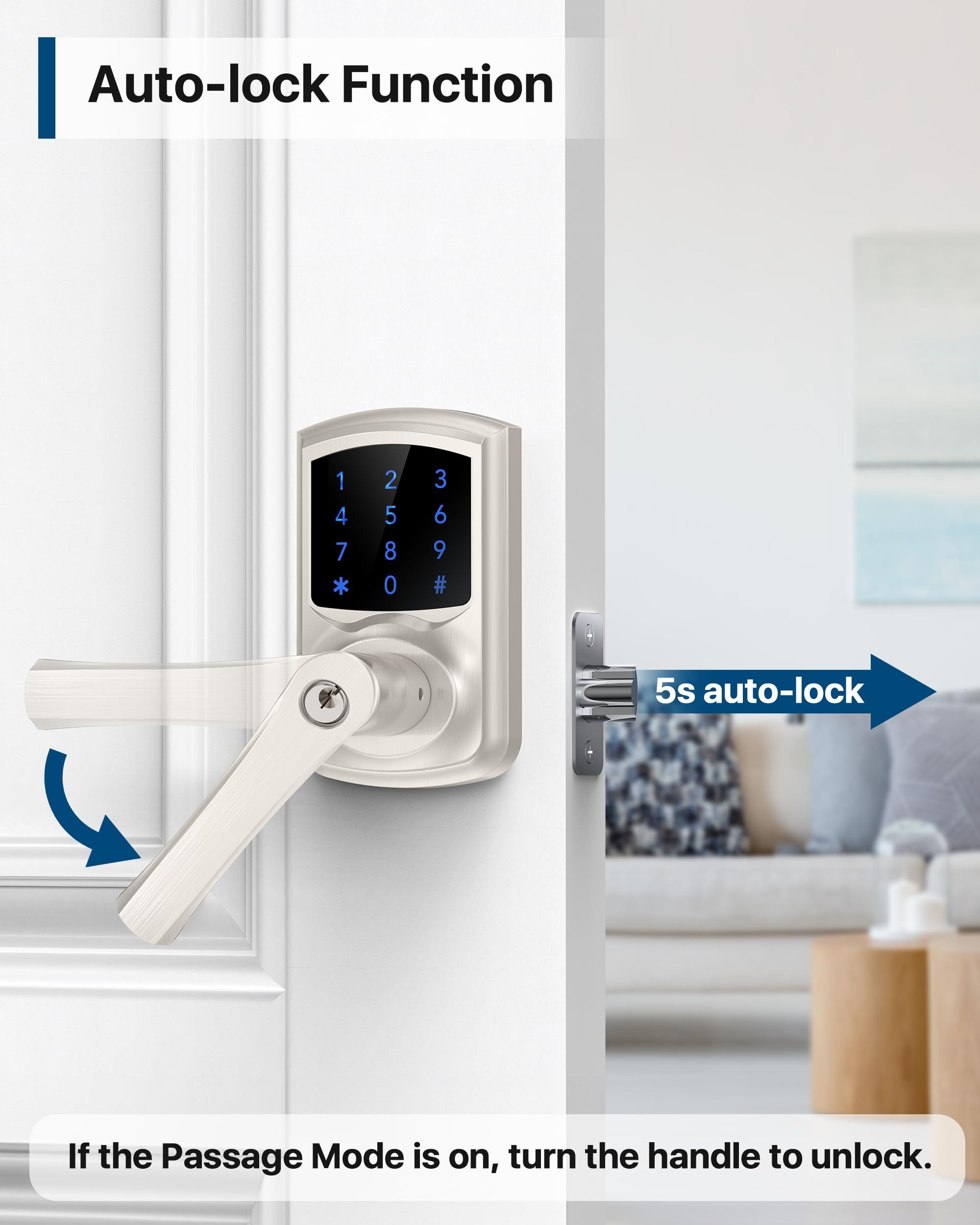 HIDALIFE Keyless Entry Door Lock, Electronic Keypad Door-Lock with Handle, Touchscreen, Auto-Locking, Anti-peep Password, Easy to Install for Front Door, Home, Office, Satin Nickel - Image 5