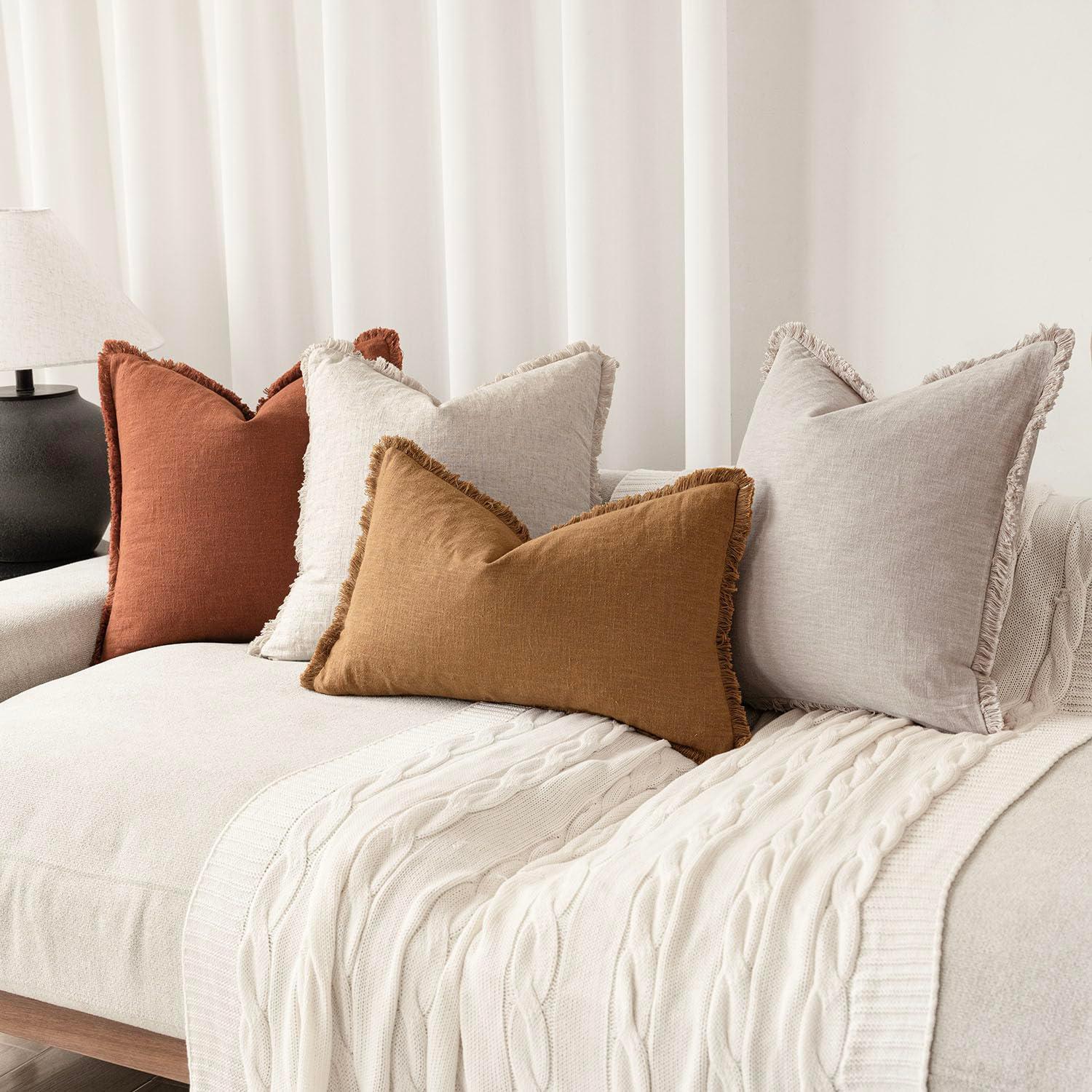 Foindtower Set of 2 Decorative Linen Fringe Throw Pillow Covers Cozy Farmhouse Cushion Cover with Tassels Lumbar Accent Pillowcase for Couch Bed Living Room Home Bedroom Decor, 12×24 Inch,Orange Brown - Image 7