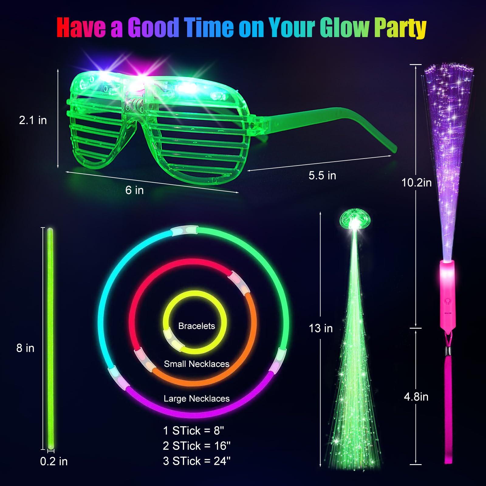 OLUPP 148 PCS Glow in the Dark Party Supplies, 16 Fiber Optic Wands, 14 LED Glasses, 100 Glow Sticks and 18 LED Hair Clips Fiber Optic for Neon Party, Wedding, Birthday, Concert, New Year - Image 2