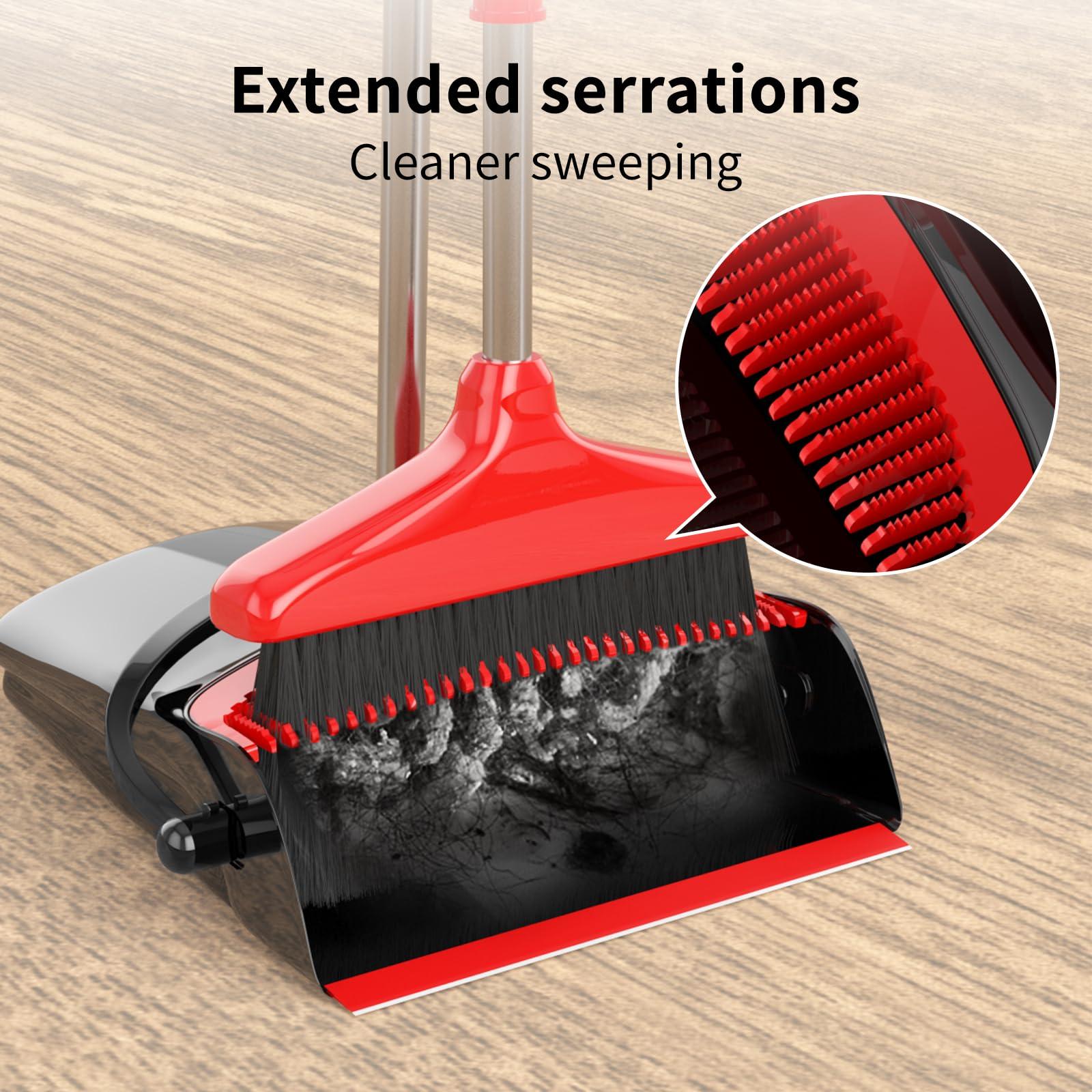 Broom with Dustpan Combo Set 54" Long Handle Adjustable Length Stainless Steel Broomstick Standing Dust Pan and Broom Set for Office Home Kitchen Lobby Floor Cleaning (Red and Black) - Image 5