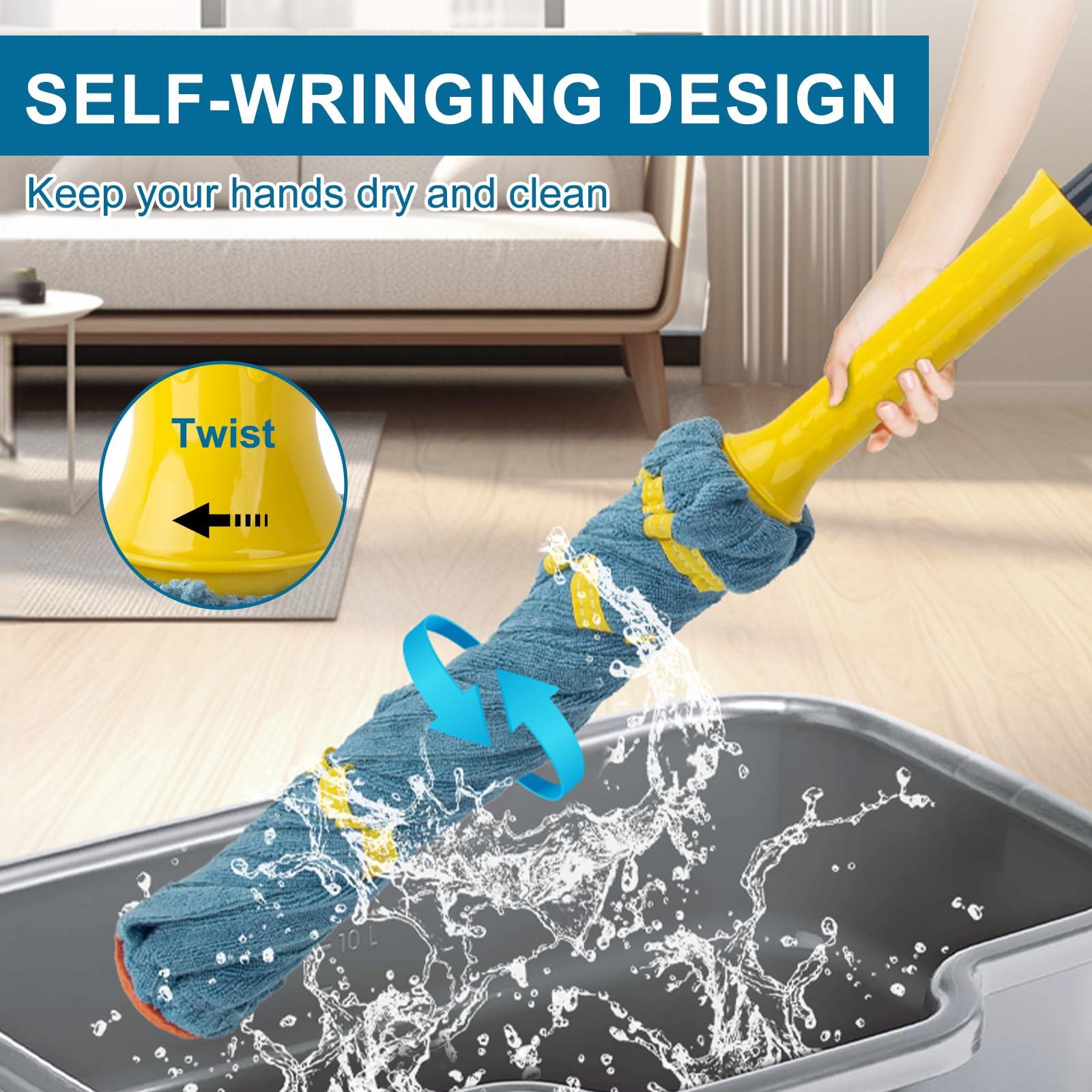 KeFanta Self-Wringing Twist Mop, Microfiber Cloth Wet Mops for Floor Cleaning, 57" Long Handle Floor Mop with Top Scouring Pad for Kitchen Hardwood Restaurant Bathroom Garages Warehouses Office - Image 3