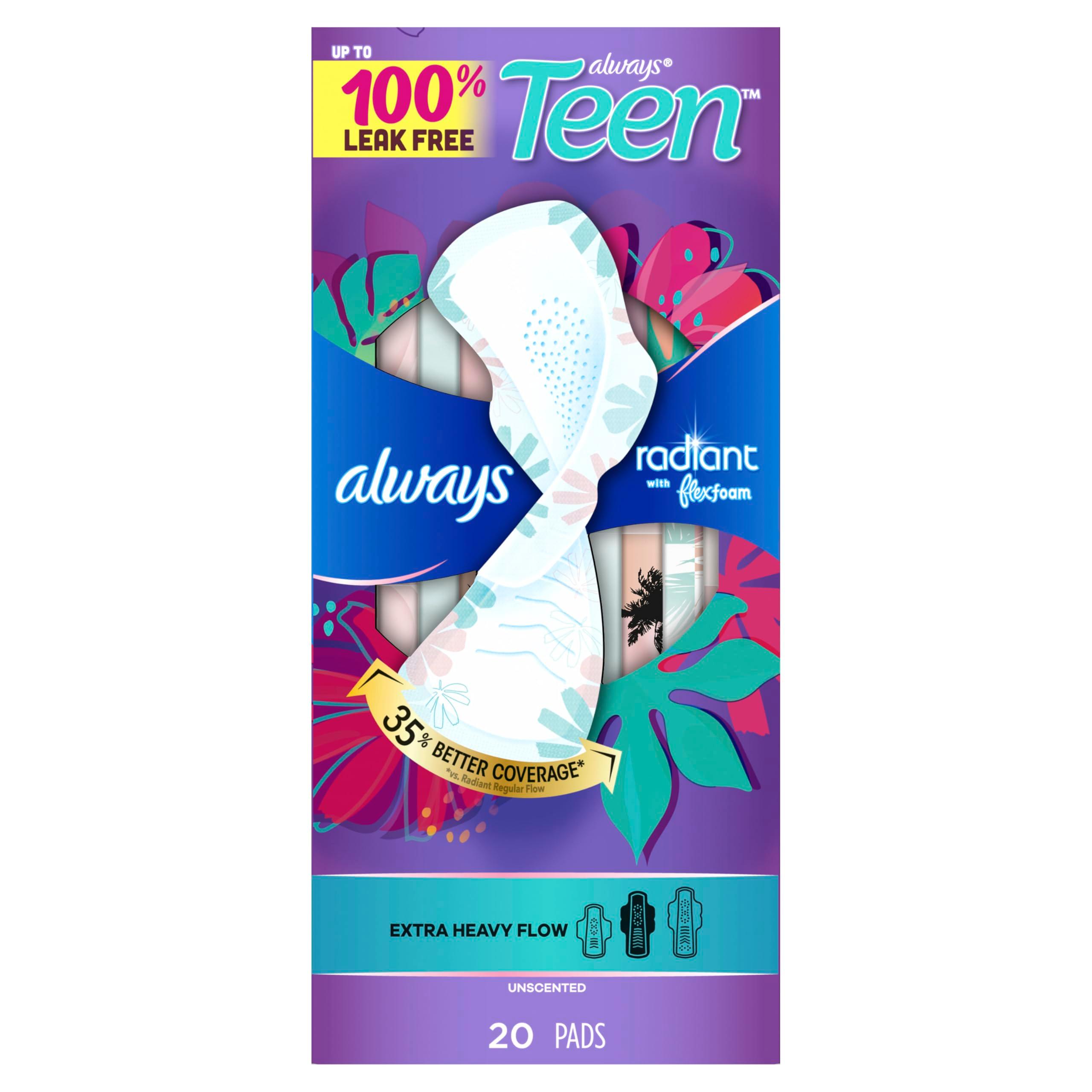 Always Radiant Teen Pads, Size 3, Extra Heavy, with Wings, Unscented, 20 Count x 3 Packs (60 Count Total) - Image 11