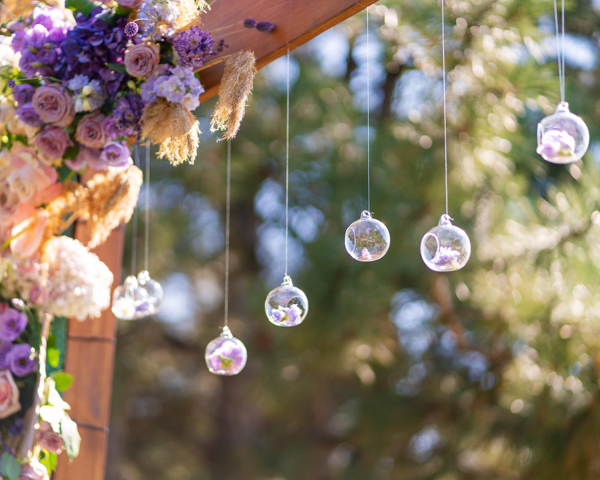 GlikCeil 24 Pcs 5.3'' 3.9'' 3.15'' Hanging Glass Tealights Candle Holder Large Globes Fillable Plant Clear Terrarium Orbs Air Plants Holder with Fishing Line Wedding Centerpiece Party Tree Decor - Image 4