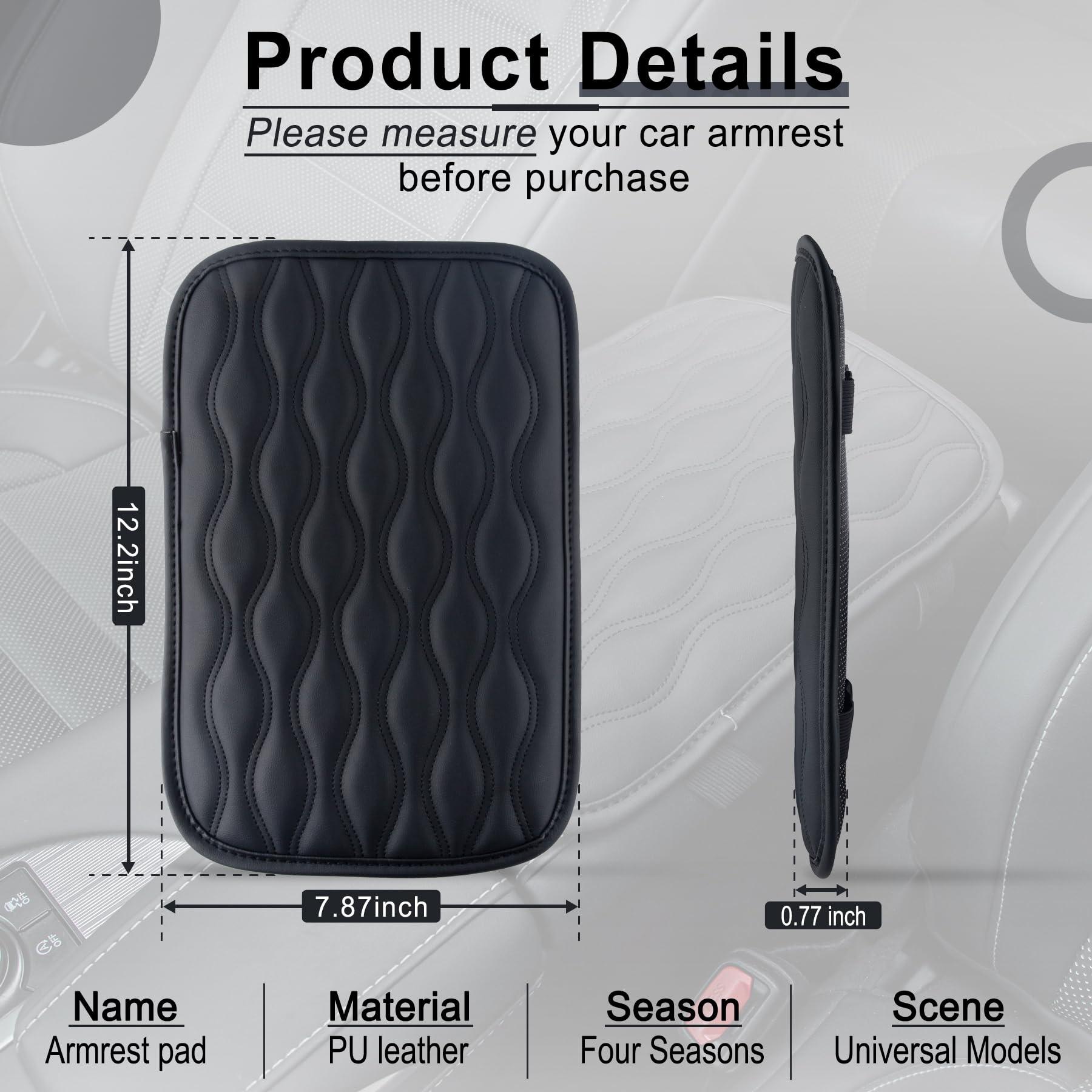 Amiss Auto Center Console Pad, Universal Waterproof Armrest Seat Box Cover, Car Interior Accessories, Leather Auto Armrest Cover Protector for Most Vehicle, SUV, Truck (Black) - Image 2