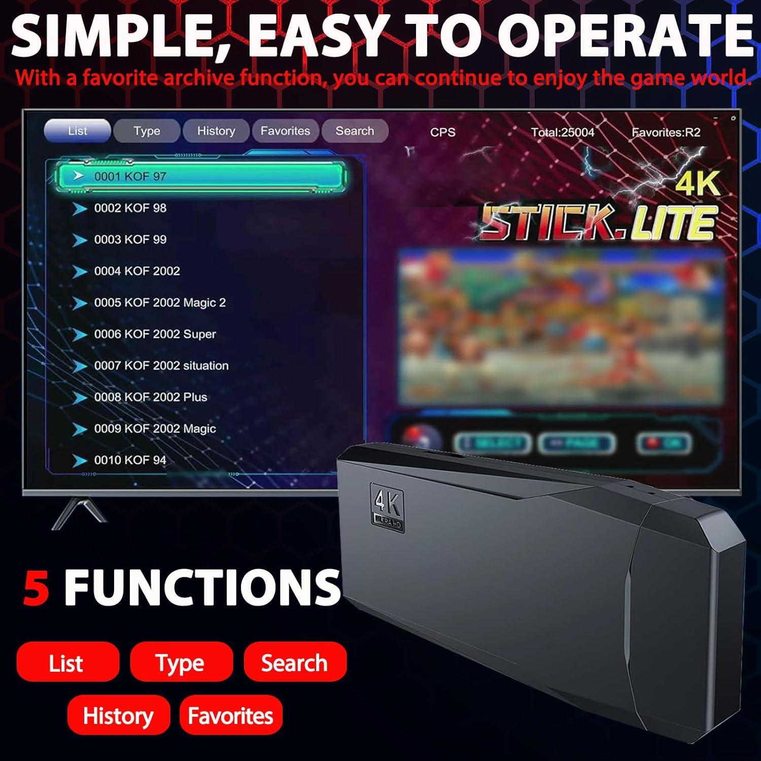 Upgrade Wireless Retro Game Console Stick, ZeroStory Retro Video Game Console Stick Built in 20000+ Games with 15 Emulators, 4K HDMI Output with 2 2.4G Wireless Controllers (64GB Memory Card) - Image 4