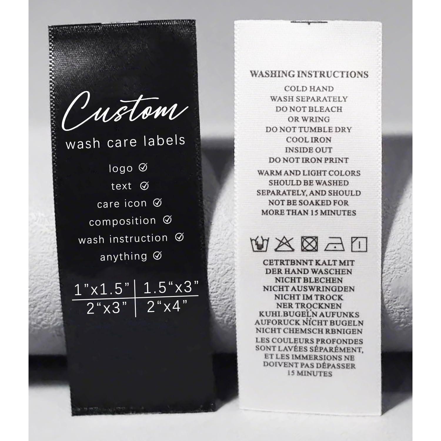 Lsoiapk 50Pcs Custom Clothing Care Labels, Personalized Washing Care Instructions Satin Fabric Tags, Machine Wash Cold Sewing Labels for Garment, Quilt, Textiles (1.5"x3" (4x8cm))