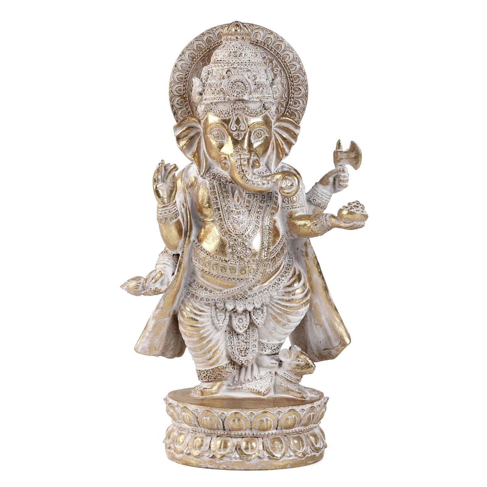 Gold Lord Ganesha Statues- Hindu Elephant God Statue Resin Sculpture Indian Ganesh Buddha Figurine Handmade Gift Decoration Ornaments for Home, Garden, Car