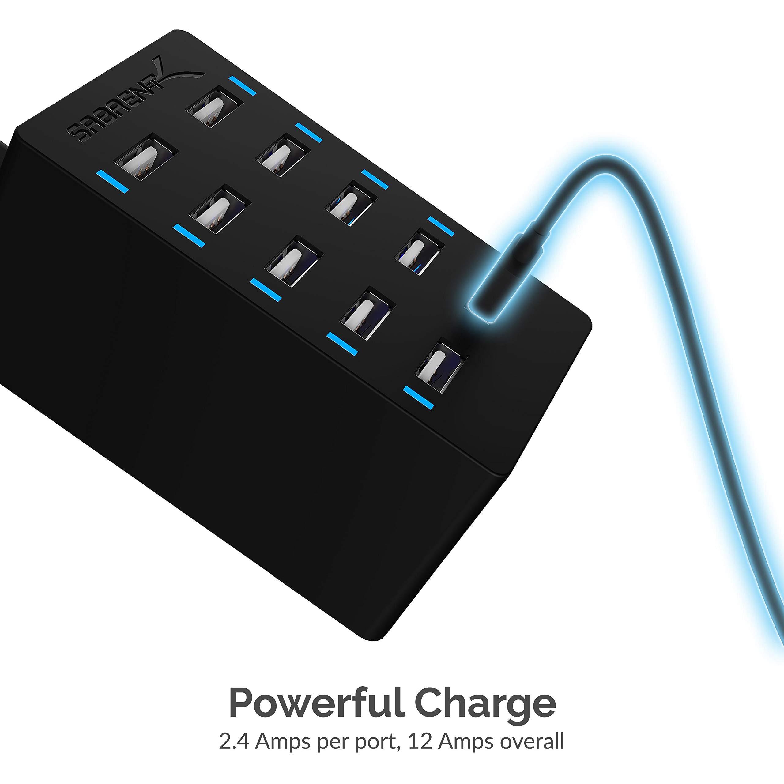 Sabrent 60 Watt (12 Amp) 10-Port [UL Certified] Family-Sized Desktop USB Rapid Charger. Smart USB Ports with Auto Detect Technology [Black] (AX-TPCS) - Image 4