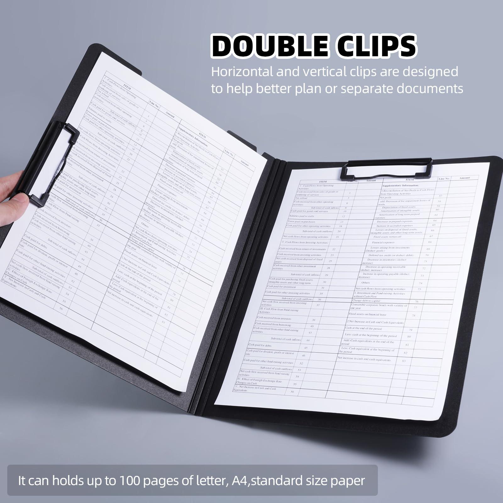 FRETONBA Clipboard Folder, A4 Foldable Clipboard with Horizontal and Vertical Double Metal Clips, 360 Degree Foldable Binder Clipboards with Pen Holder, File Cover Work Folder Clipboards, Blue - Image 3