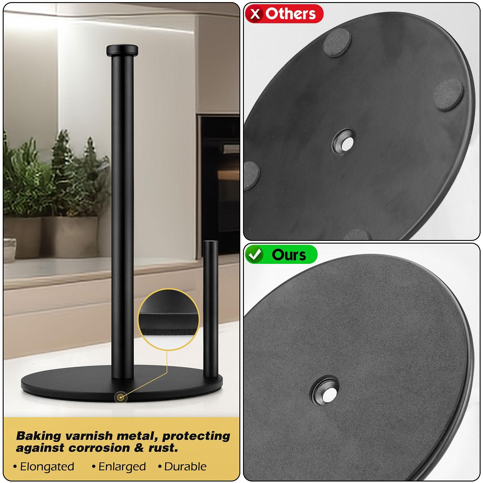 Black Paper Towel Holder, Countertop Paper Towel Holder, Steady Paper Roll Holder, Weighted Paper Towel Stand for Kitchen Bathroom - Image 5