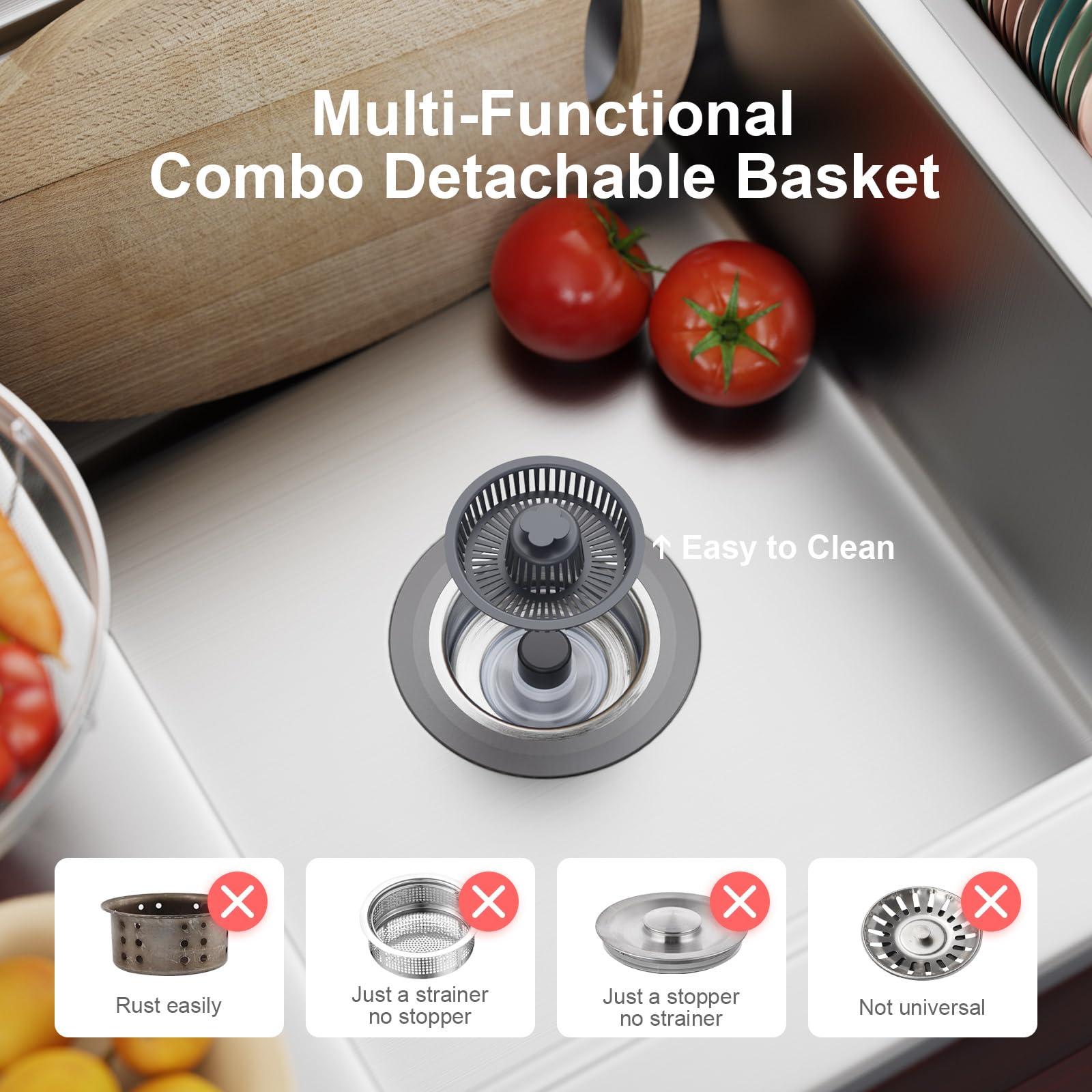 XLMSPORTS 3 in 1 Kitchen Sink Drain Strainer and Stopper, 304 Stainless Steel Pop-up Anti-Clogging Basket Strainer, Fast Drainage Kitchen Sink Plug for Standard 3-1/2" Drain Hole - Image 6