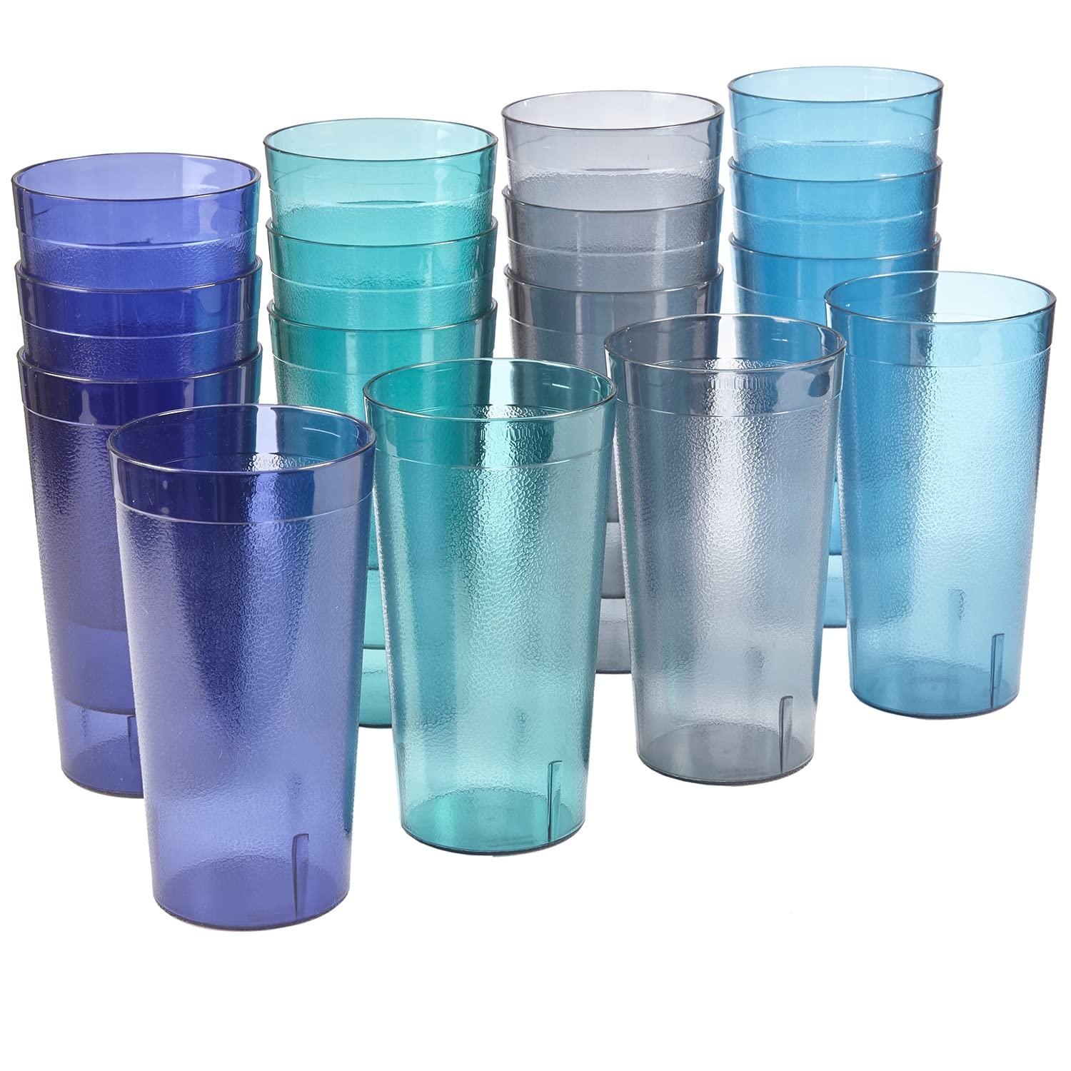 US Acrylic Cafe Plastic Reusable Tumblers (Set of 16) 20-ounce Water Cups Coastal Colors | Restaurant Style Drinking Glasses Value Set, Stackable, BPA-free, Made in the USA | Top-rack Dishwasher Safe - Image 1