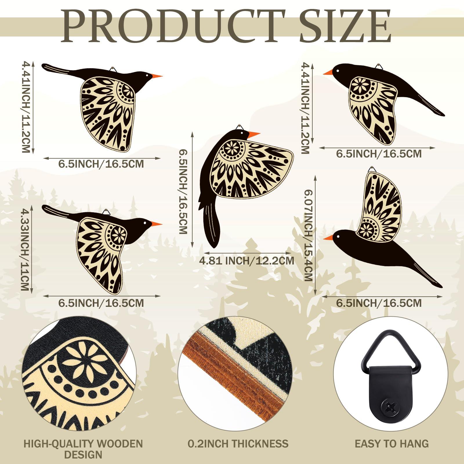 Barydat 5 Pcs Wooden Bird Wall Art Wood Flying Birds Wall Decor Rustic Folk Art Scandinavian Home Decor for Gift Living Room Bedroom Kitchen Office(Black) - Image 2