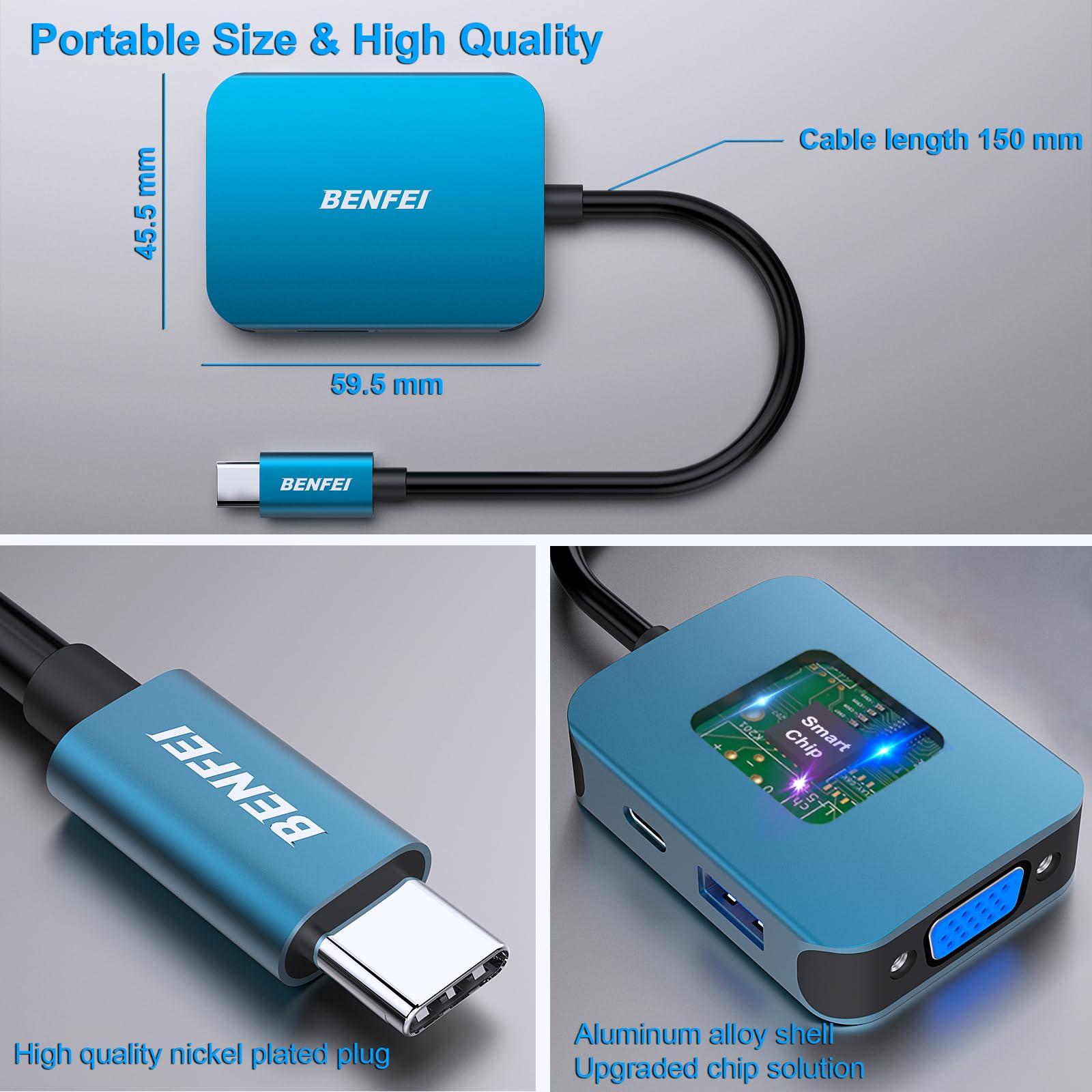 BENFEI USB C HUB 4-in-1, USB Type-C to HDMI VGA Adapter, USB C to USB Adapter, USB Type-C Power Delivery, Compatible with iPhone 15 Pro/Max, MacBook Pro/Air 2023, iPad Pro, iMac, S23, XPS 17 - Image 6