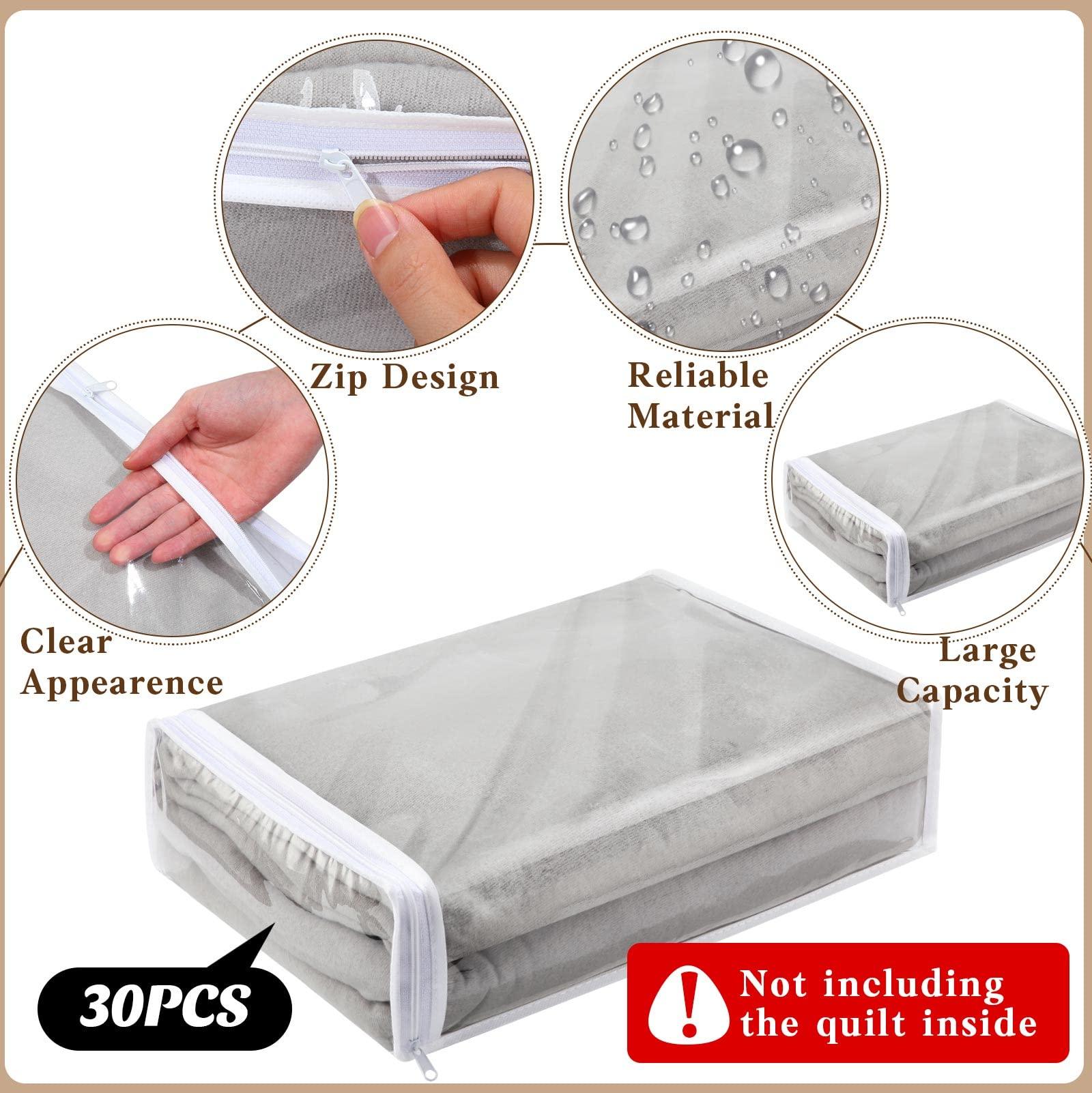 30 Packs Clear Zippered Storage Bags Plastic Storage Bags for Clothes, Sheet Organizers PVC Vinyl Sweater Organizers for Home Blankets Fabrics Cosmetics, 15x11x4" - Image 4