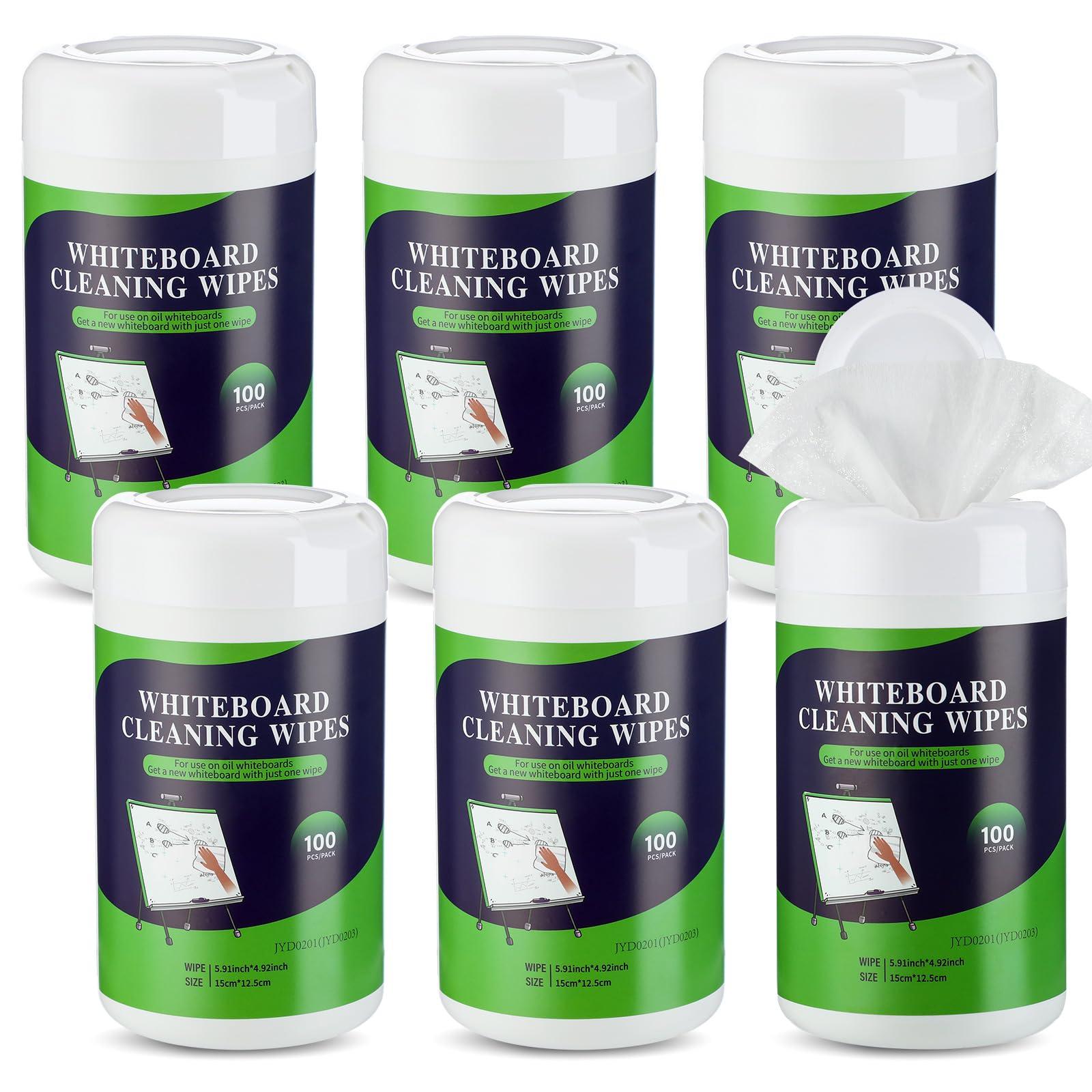 Threlaco 6 Pack Dry Erase Wipes 600 pcs Whiteboard Cleaning Wipes Wet Whiteboard Cleaner Classroom Teacher Supplies, 100 pcs Per Canister