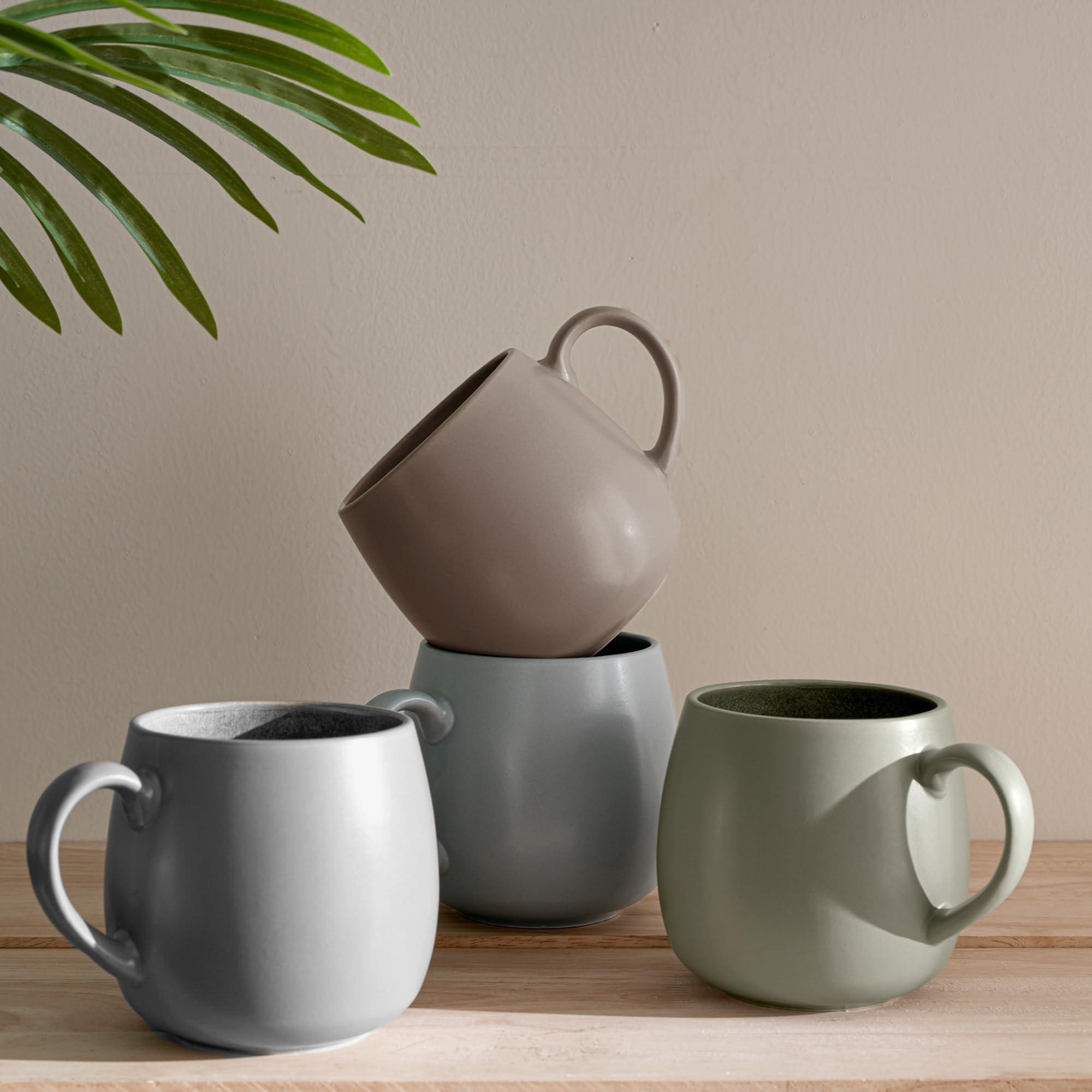 Ava Nord Ceramic Coffee Mugs Set of 6, 14oz - Modern Scandinavian Aesthetic Cup - Microwavable Stoneware Coffee Cups with Comfortable Handle - Tea Mug Set for Latte, Cappuccino, Soup - Mixed Neutrals - Image 7