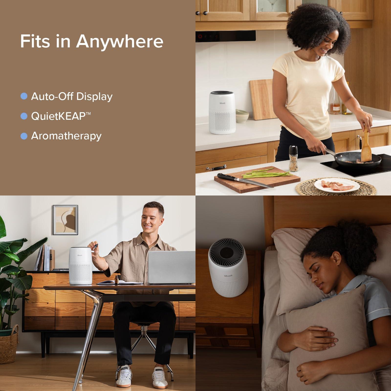 LEVOIT Air Purifiers for Bedroom Home, 3-in-1 Filter Cleaner with Fragrance Sponge for Better Sleep, Filters Smoke, Allergies, Pet Dander, Odor, Dust, Office, Desktop, Portable, Core Mini-P, White - Image 4