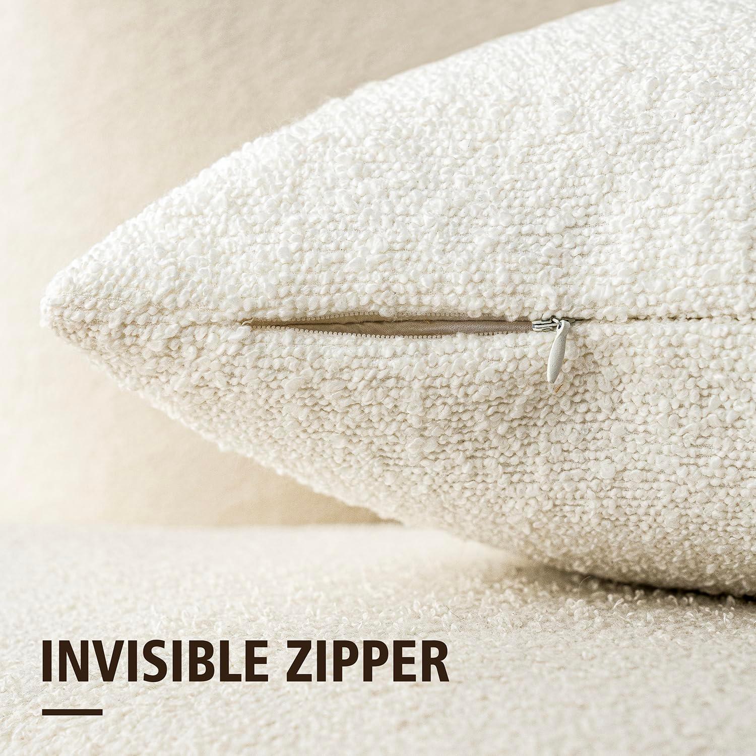 Foindtower Pack of 2, 20 x 20 Inch, Decorative Textured Boucle Throw Pillow Covers Accent Solid Pillow Cases Cozy Soft Couch Cushion Case for Chair Sofa Bedroom Living Room Home Decor, Cream White - Image 2