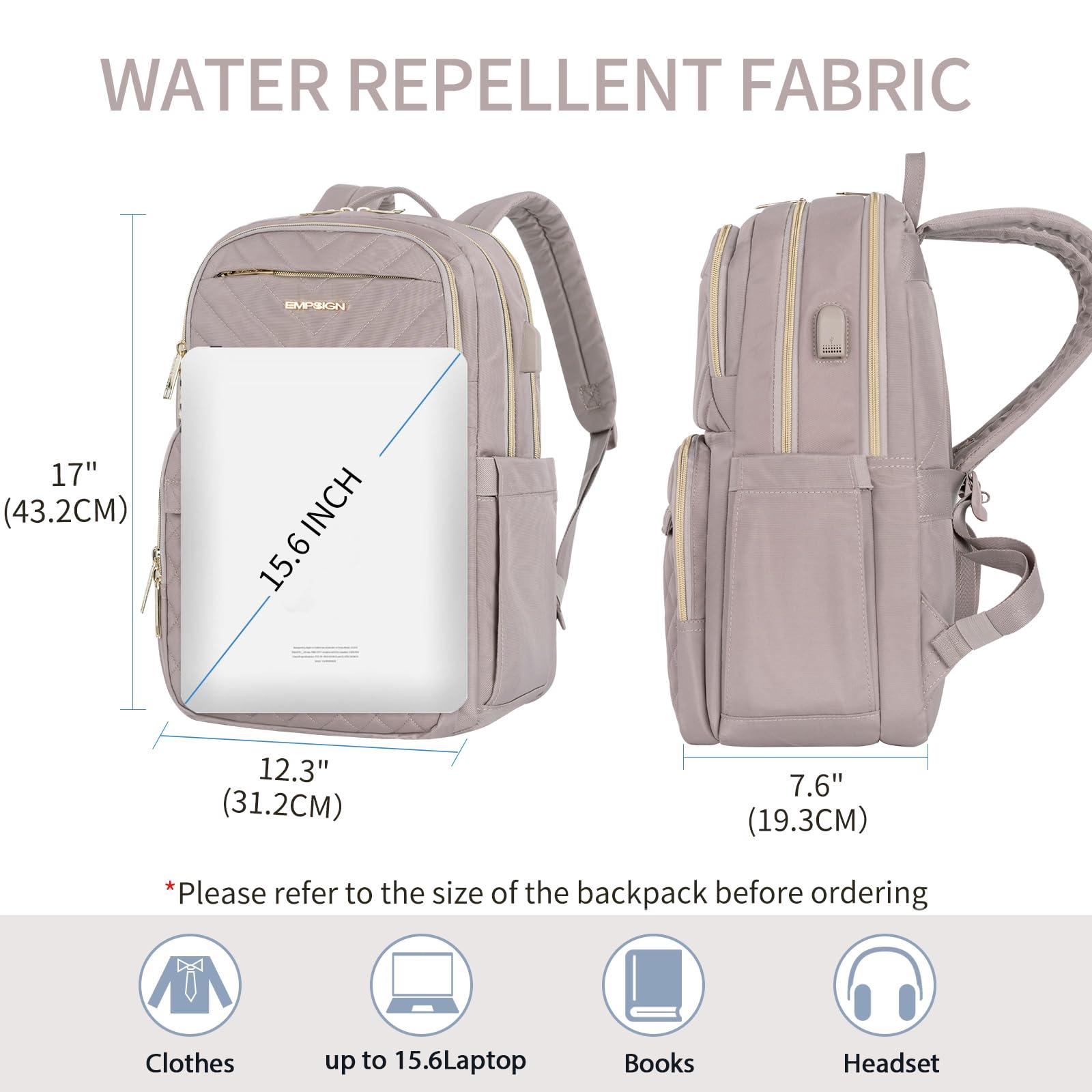 EMPSIGN Laptop Backpack Purse for Women and Men with USB Charging Port, 15.6 Inch Travel Water Resistant Quilted Backpack, High-Capacity 30L Work Business Computer Backpack, Quilted Grey Pink - Image 2