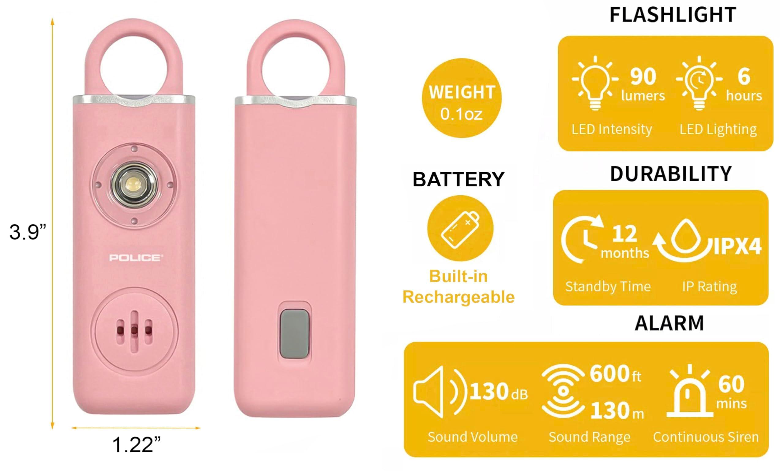 Personal Safety Alarm Keychain - Loud Self-Defense Emergency Alarm with Strobe Light for Women, Seniors & Kids - Rechargeable, Portable, Compact, Easy to Use - Protection for Travel & Outdoor, Pink - Image 2