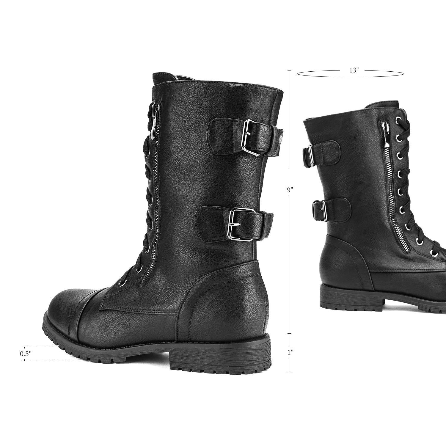 DREAM PAIRS Women's Mid Calf Built-in Wallet Pocket Lace up Military Combat Boots - Image 3