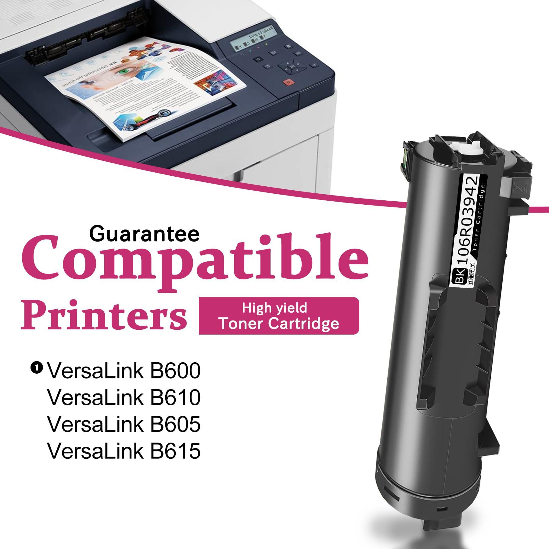 2 Pack 106R03942 Black Toner Cartridge High Yield 27,000 Pages Compatible Xerox B600 B605 106R03942 Replacement for Xerox VersaLink B600 B610 B605 B615 Printer - Image 2