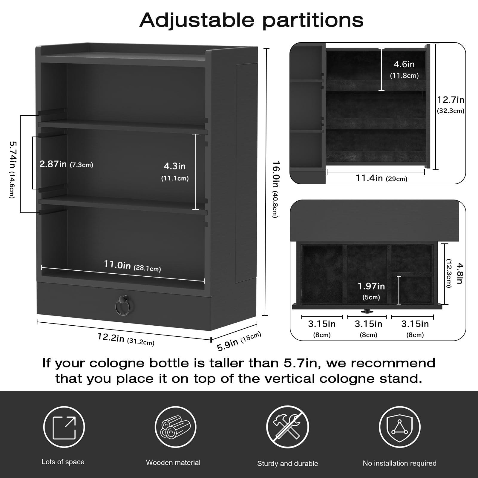 upcessory Cologne Organizer for Men, 4-Storey Vertical Wood Perfume Stand, Large Cologne Display Shelf with Felt Lining Drawer and 2 Hidden Compartments, A Great Gift for Men - Image 3