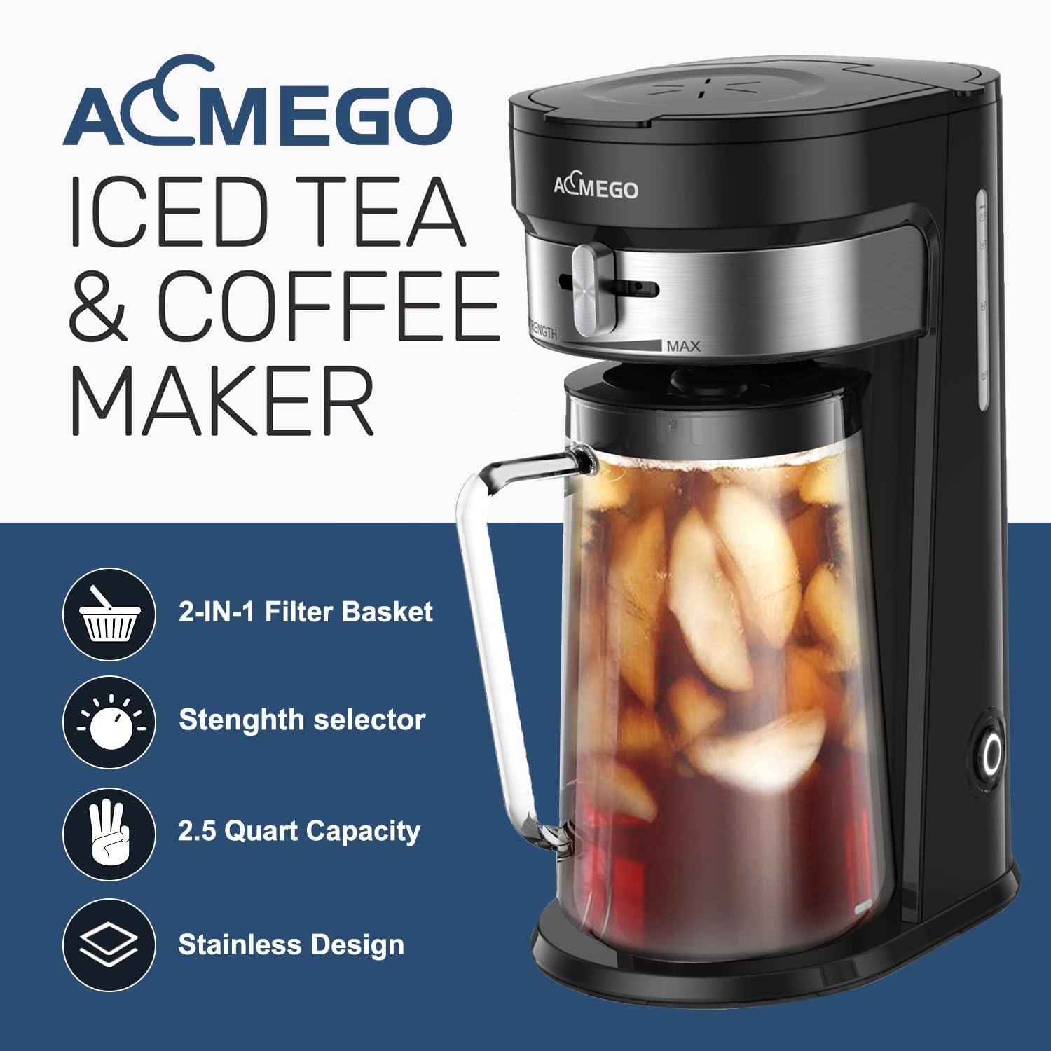 AEMEGO Iced Tea Maker, Brewing System with 2.5-quart Glass Pitcher, sliding strength selector, Stainless Steel Decoration, Reusable Filter (Black) - Image 3