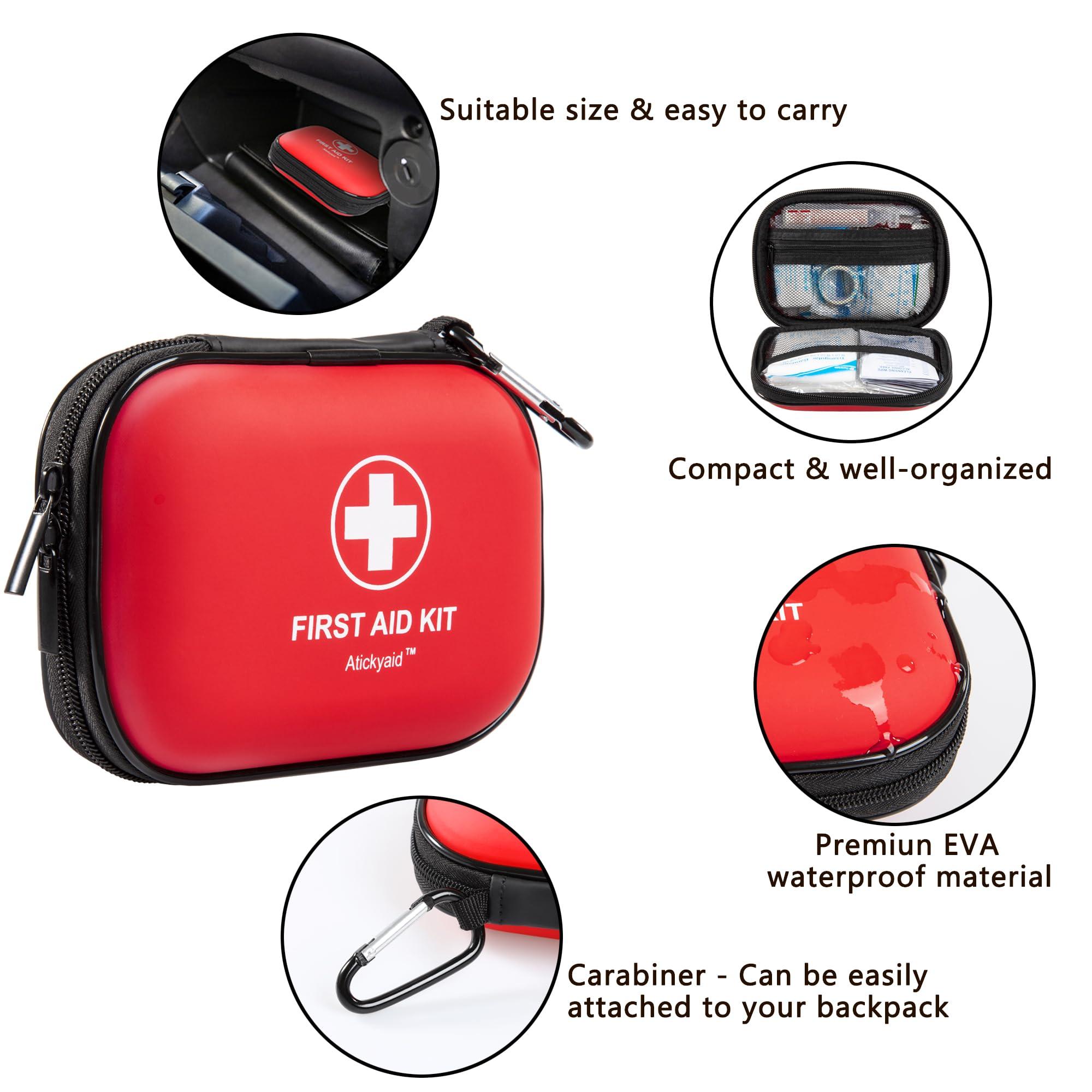 Mini First Aid Kit - 120 Piece Small Waterproof Hard Shell Medical Kit for Car, Home, Office, Travel, Camping, Sports, Outdoor, School - Emergency First Aid Supplies and Survival Kit (Red) - Image 4