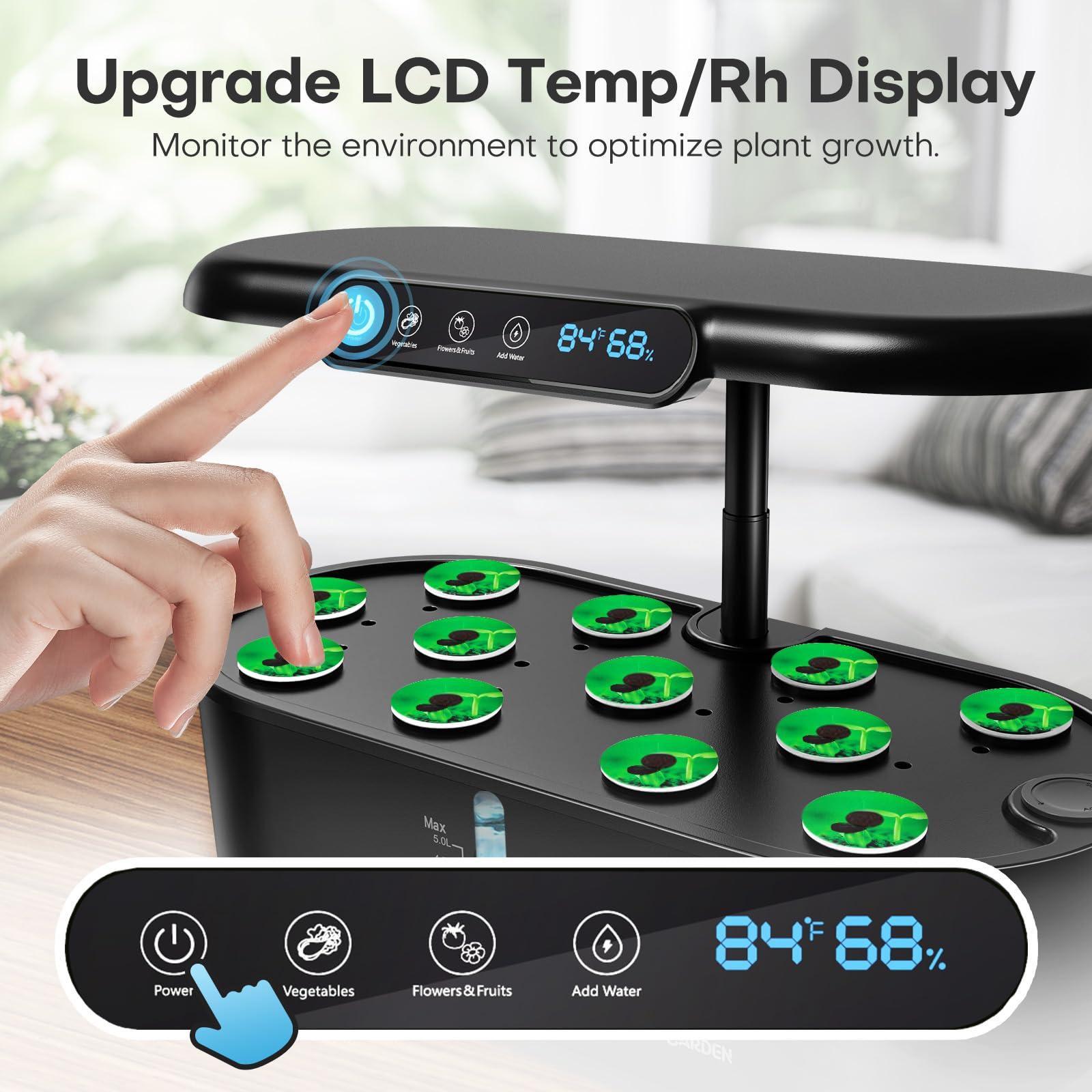 Ahopegarden Indoor Hydroponics Growing System 12 Pods: Plant Germination Kit with LCD Display and LED Light, Smart Environmental Detection, Hydrophonic Planter Grower for Fresh Vegetables Home Use - Image 4