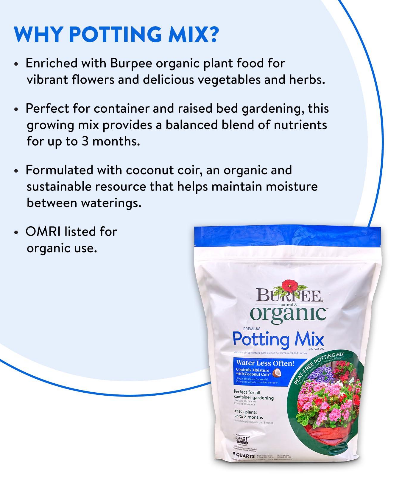 Burpee, 9 Quarts | Premium Organic Potting Natural Soil Mix Food Ideal for Container Garden-Vegetable, Flower & Herb Use for Indoor Outdoor Plant - Image 4