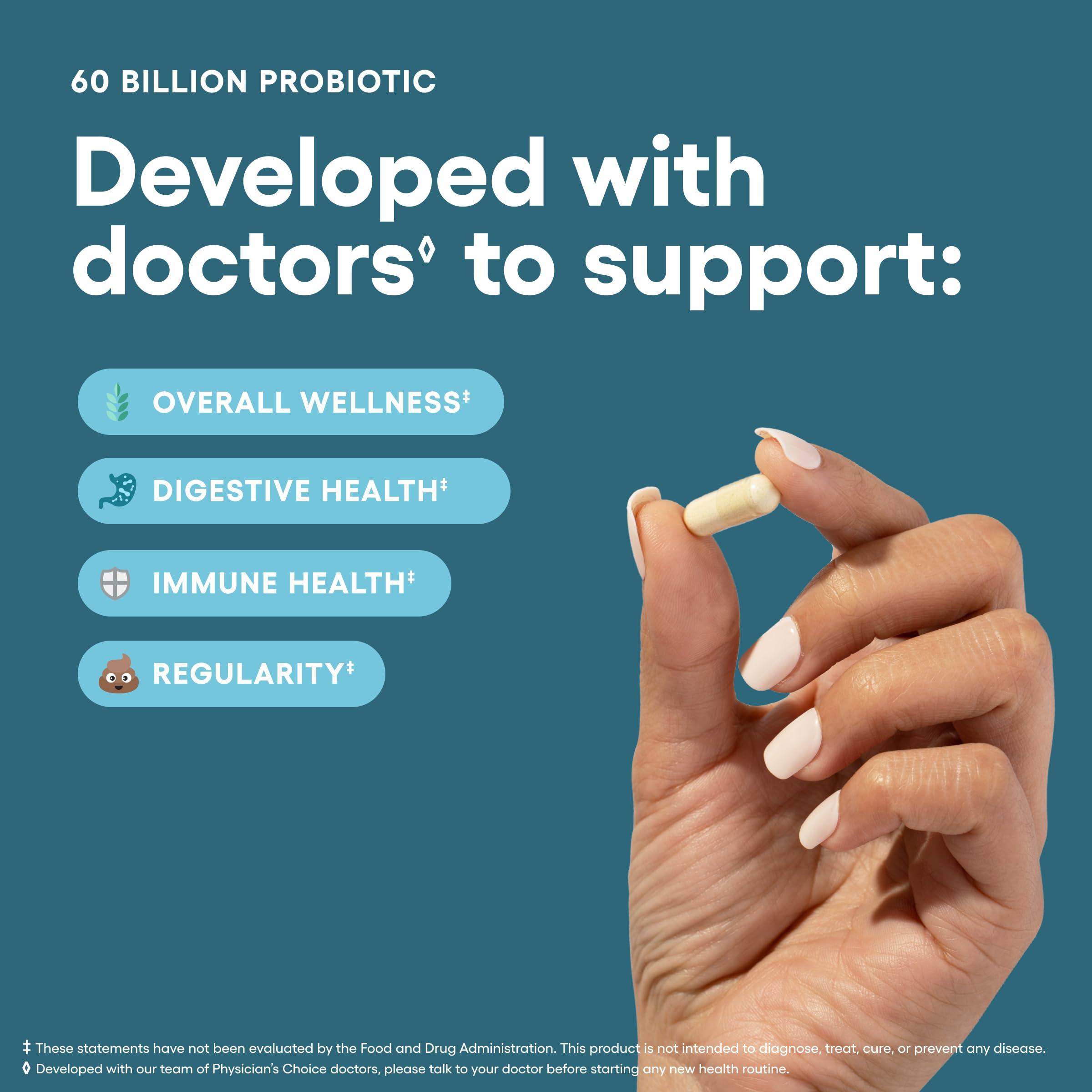 Physician's CHOICE Probiotics 60 Billion CFU - 10 Strains + Organic Prebiotics - Immune, Digestive & Gut Health - Supports Occasional Constipation, Diarrhea, Gas & Bloating - for Women & Men - 60ct - Image 3
