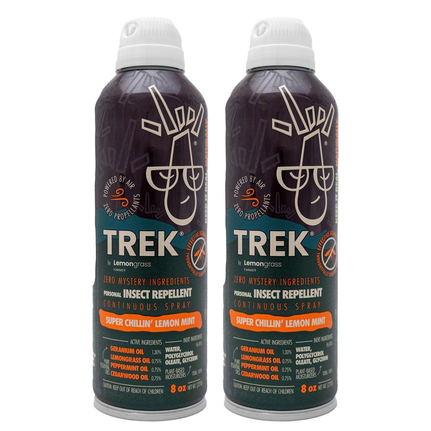 Lemongrass Farms Trek Spray | Take Control of Mosquitoes & Other Biting Insects | All Natural with Peppermint, Cedarwood, Geraniol, and Lemongrass Oil | DEET-Free | Twin Pack, 8oz Per Can, 16oz Total