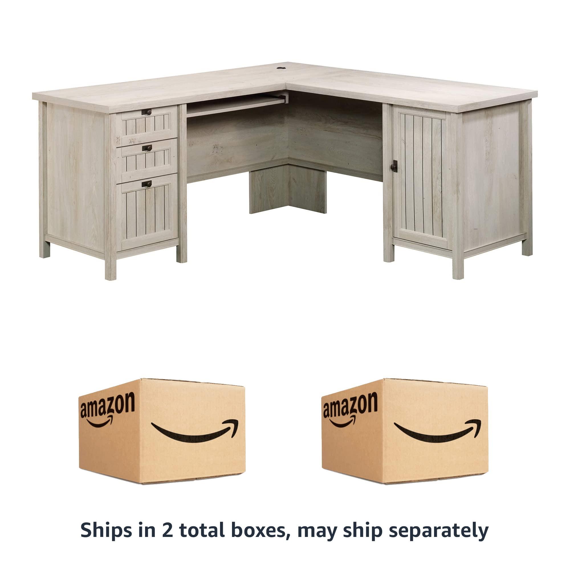 Sauder Costa L-Shaped Desk, Chalked Chestnut, Home Office with Storage & Keyboard Tray - Image 6