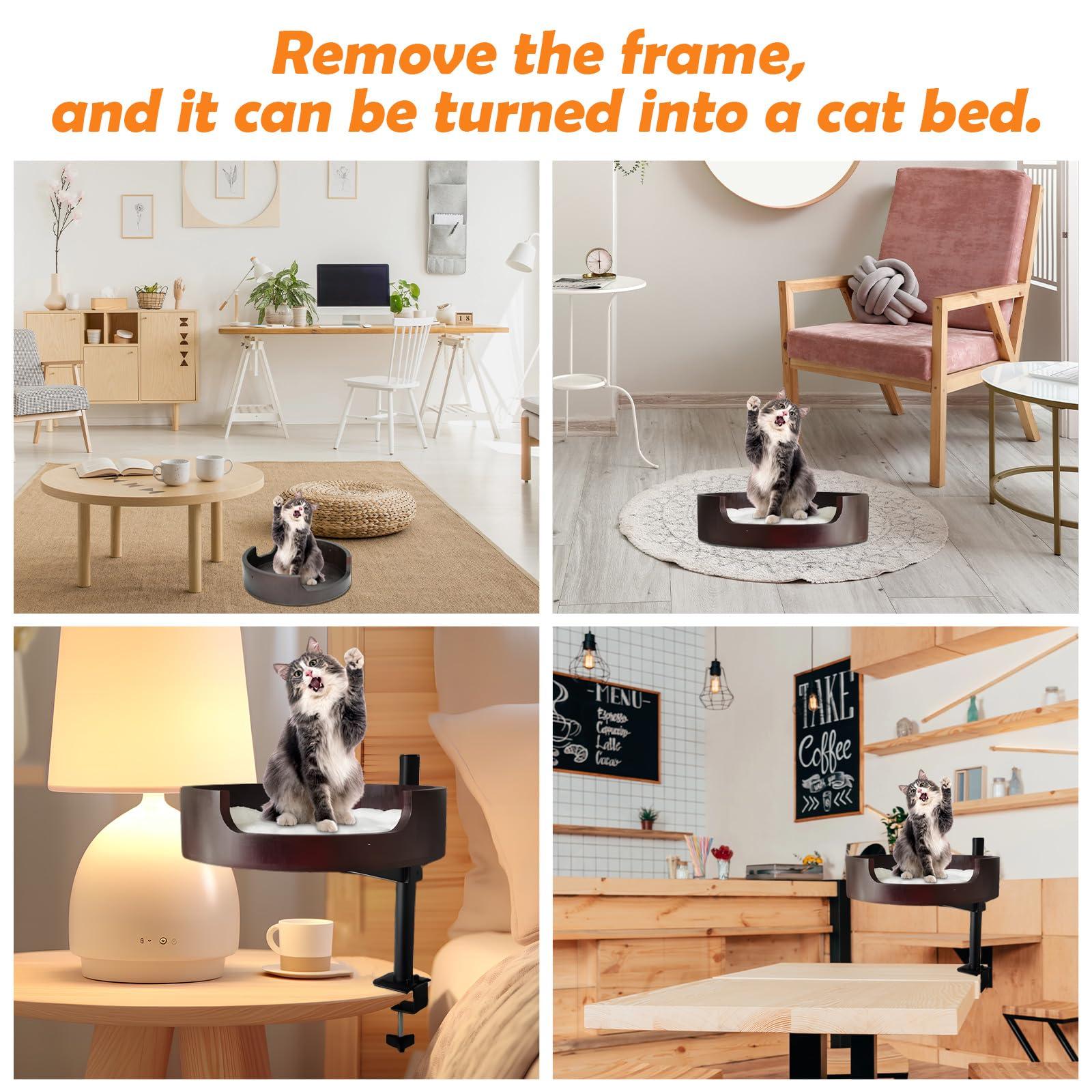 XZKING Cat Desk Bed- Adjustable Wooden Cat Bed for Home Office and Study Rooms, Desktop Kitten Furniture Attachment with Pet Mat, Ball, Mouse (Large) - Image 8