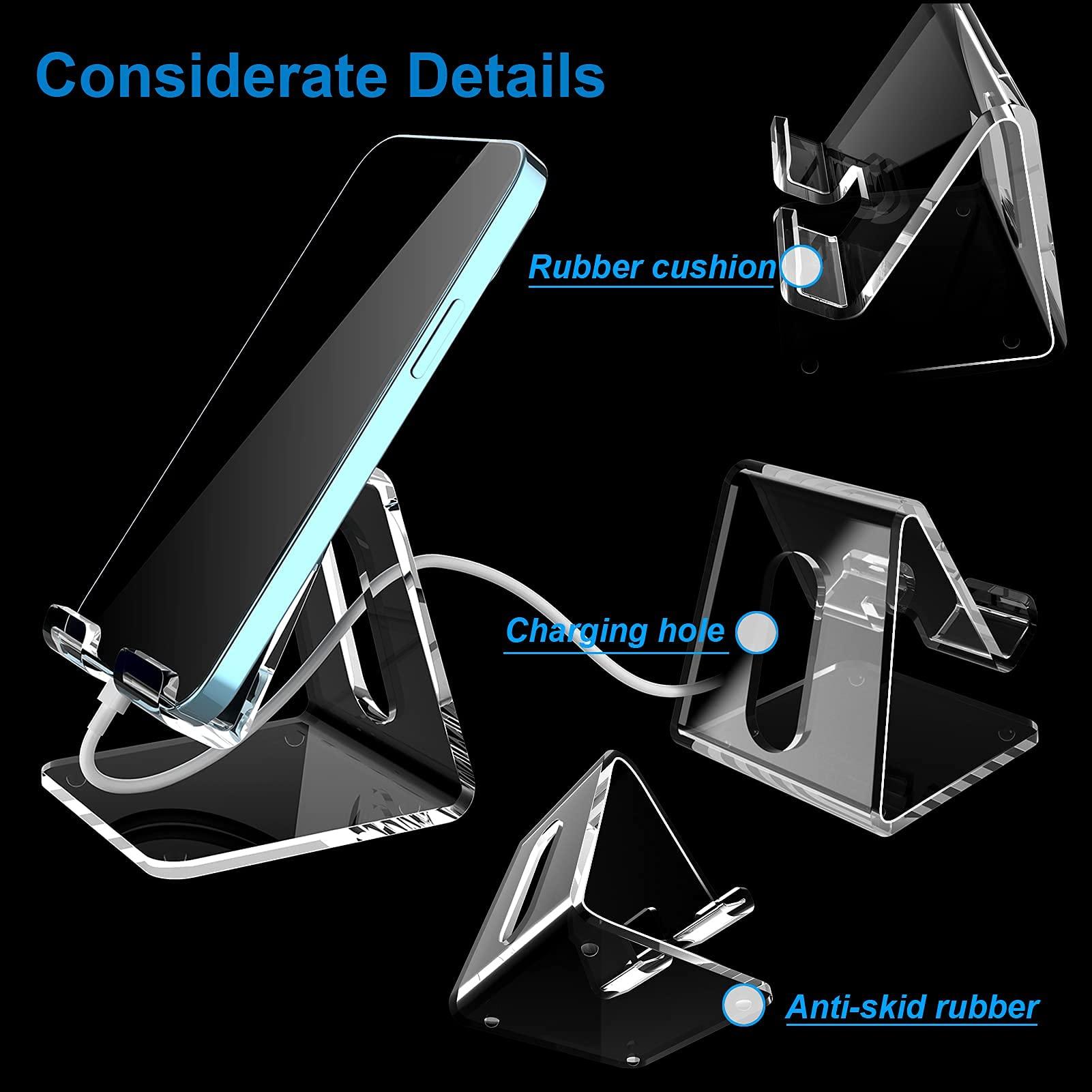 Crpich Acrylic Cell Phone Stand, Portable Clear Phone Stand for Desk, Compatible with Phone16 15 14 13 Pro Max Mini 12 11 Plus SE, Switch, Android Smartphone, Pad, Tablet, Desk Accessories - Image 3