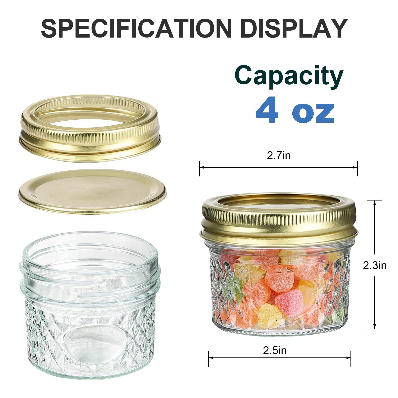 Mcupper 4oz Mini Mason Jars,Set of 40 Quilted Crystal Style Canning Jars With Gold Lids and Bands, Regular Mouth Glass Jars For Honey, Jelly, Jams-40 Black Labels,1 Chalk Marker Included - Image 3