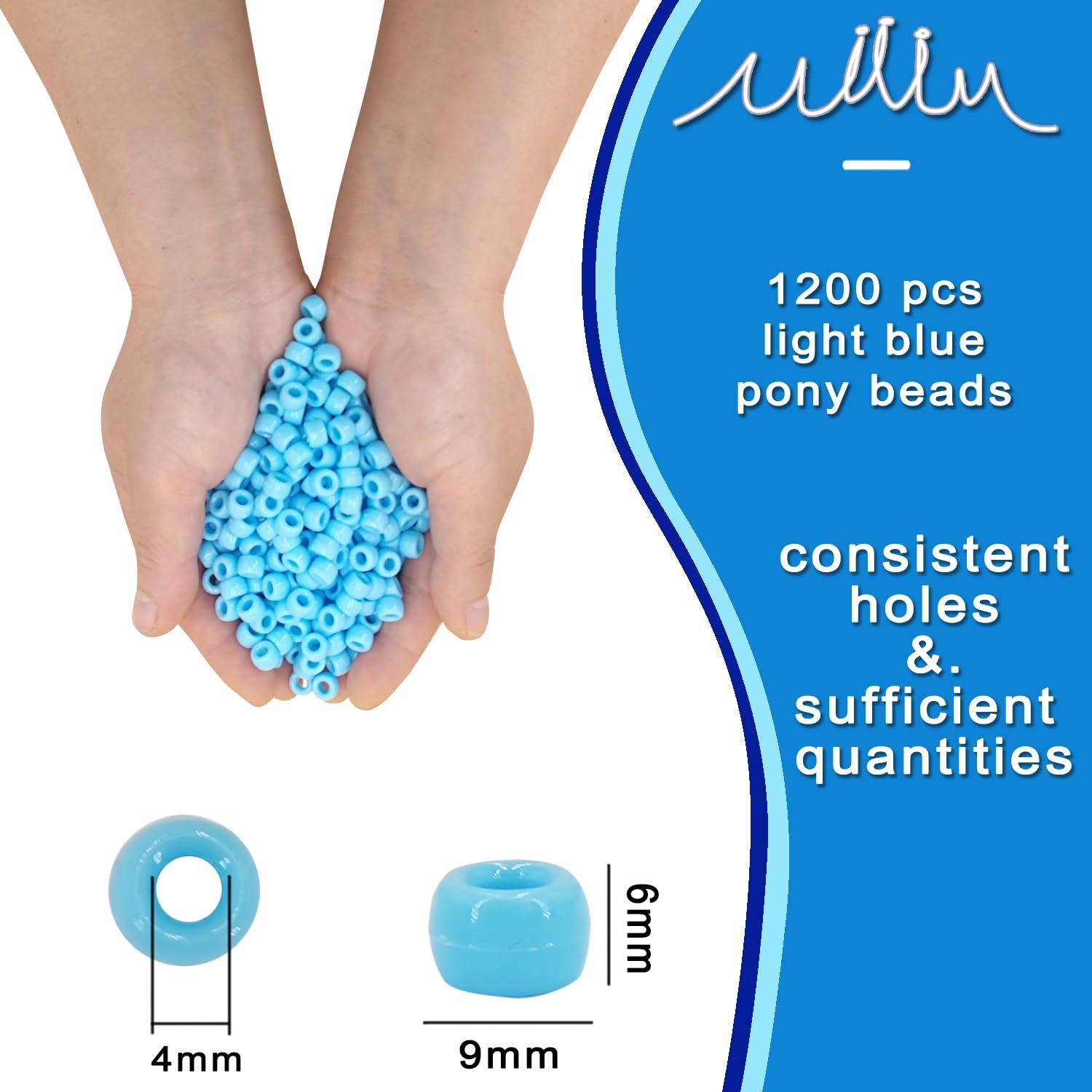 MIIIM 1200PCS 6x9mm Pony Beads Bulk, Light Blue Kandi Beads for Bracelets Making Kit, Hair Braids Crafts for Jewelry Making (Light Blue) - Image 3