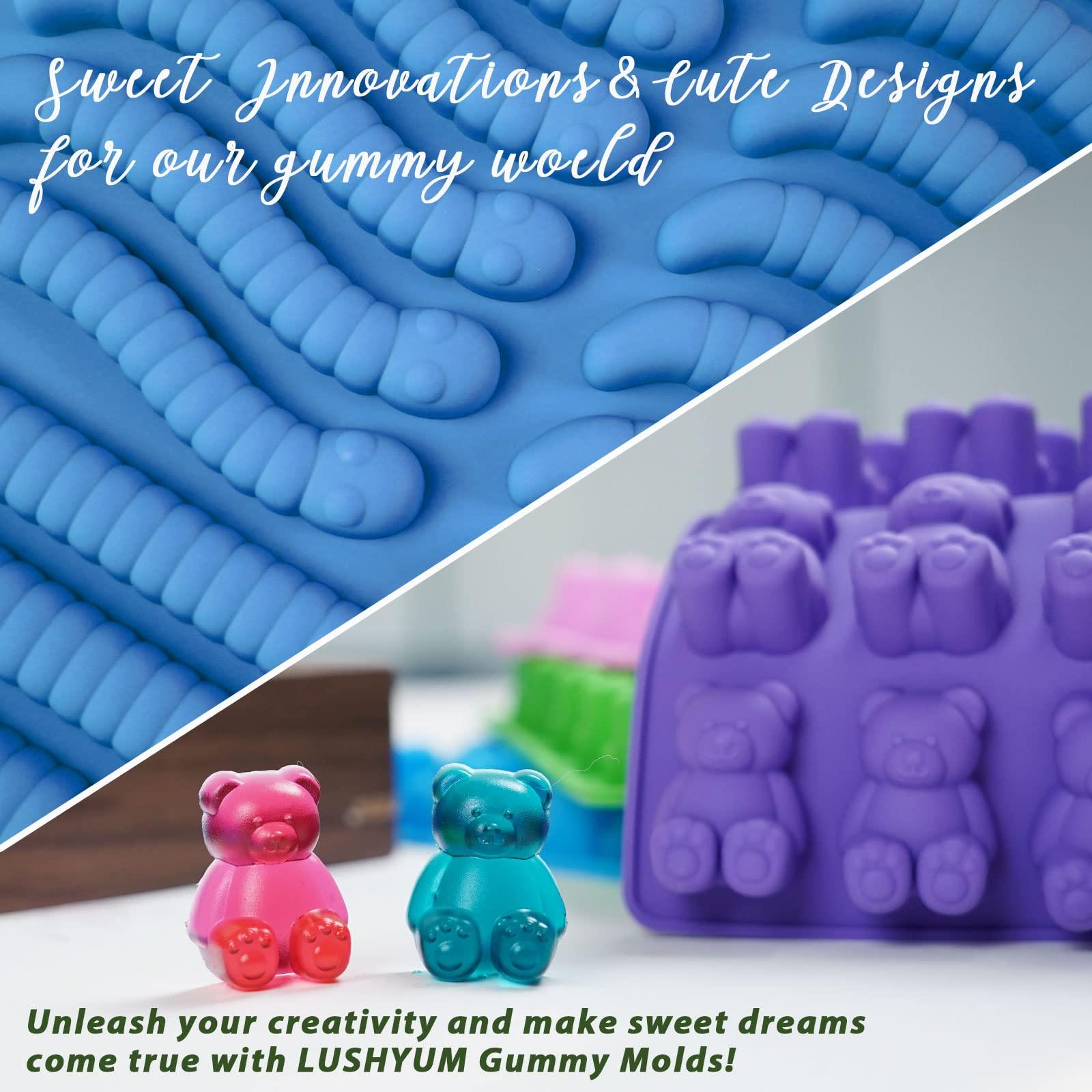 Large Gummy Bear and Worm Mold Silicone, 4 PCS No Stick Chocolate Candy Gummy Molds for Edibles with 2 Droppers & Brush BPA-Free 100 Cavities, Ideal Gift for Kids Adult Halloween Party - Image 5