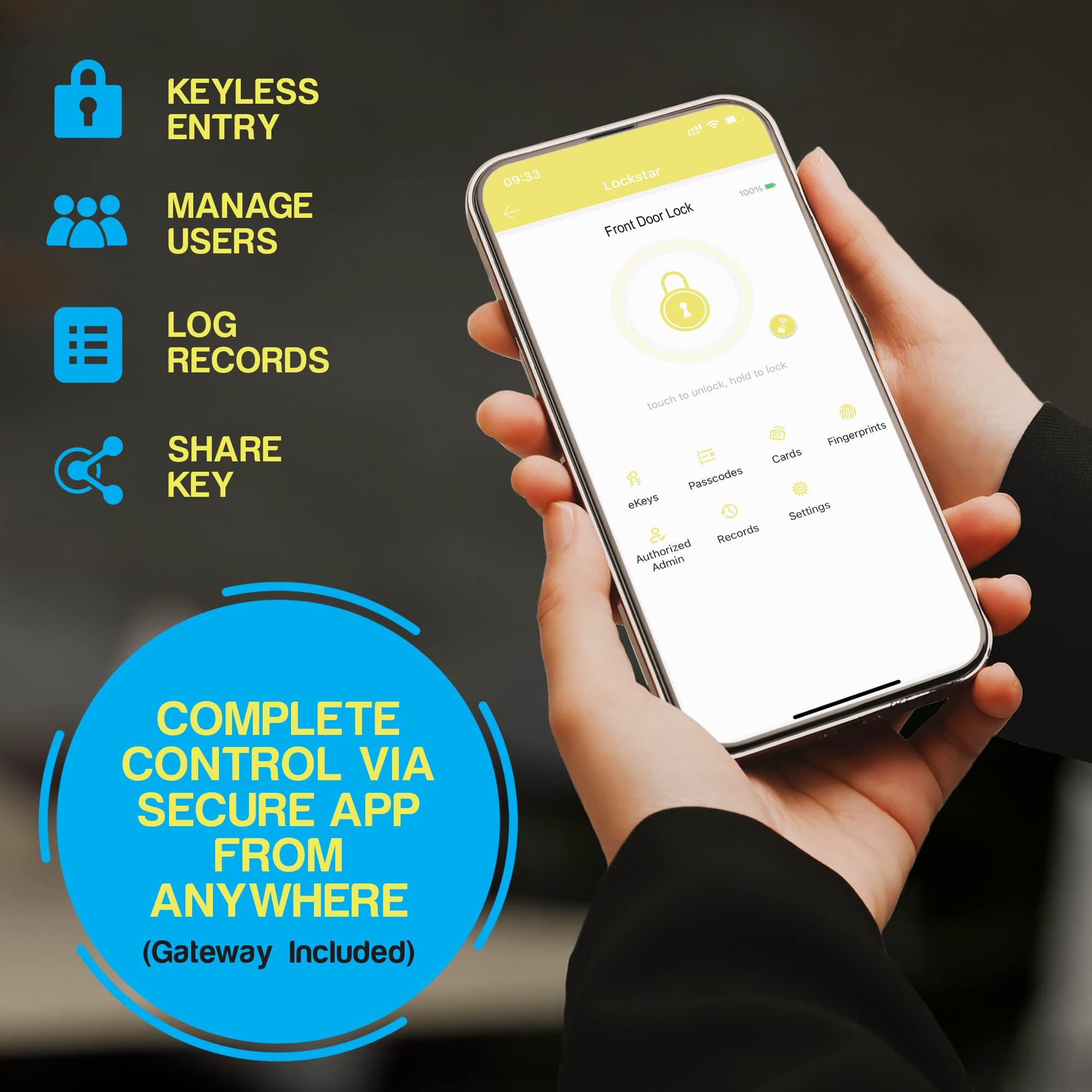 LOCKSTAR® Smart Door Lock • Keyless Entry Deadbolt Door Lock • Multiple Entry Methods – APP • Fingerprint Touch ID • Keypad Code • Card FOB • Traditional Key • Smart Home Devices - Image 3