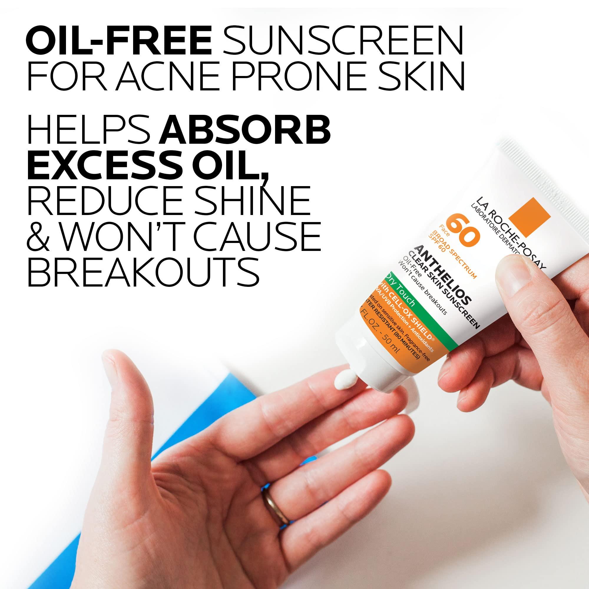 La Roche-Posay Anthelios Clear Skin Sunscreen Dry Touch SPF 60, Oil Free Sunscreen For Face, Oil Absorbing, Broad Spectrum SPF + Antioxidants, Non-Greasy, Oxybenzone Free, Travel Size - Image 3