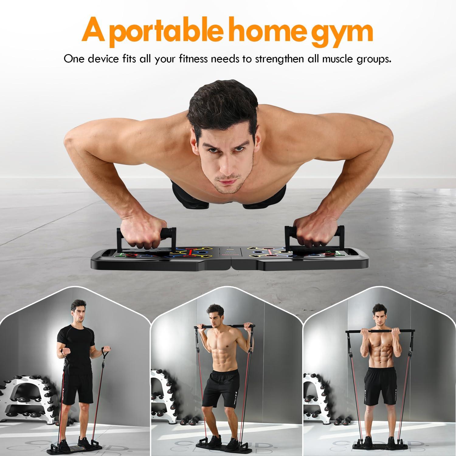 Push Up Board,Home Gym,Portable Exercise Equipment,Pilates Bar and 20 Fitness Accessories with Resistance Bands and Ab Roller Wheel,Full Body Workout at Home - Image 6