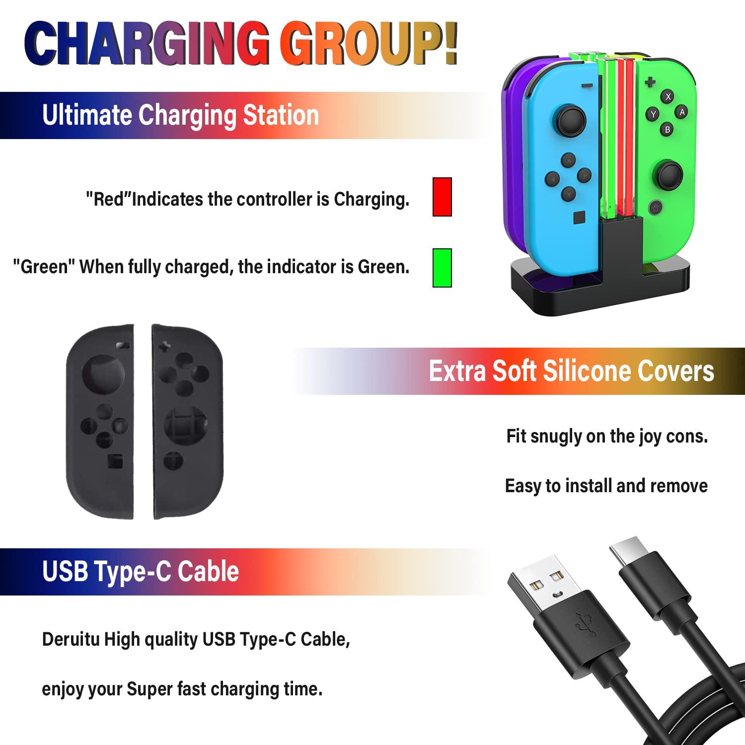 Deruitu Switch Accessories Bundle Compatible with Nintendo Switch, Kit with Carrying Case, Screen Protector, Compact Playstand, Game Case, Joystick Cap, Charging Dock,Steering Wheel, (18 in 1) - Image 6