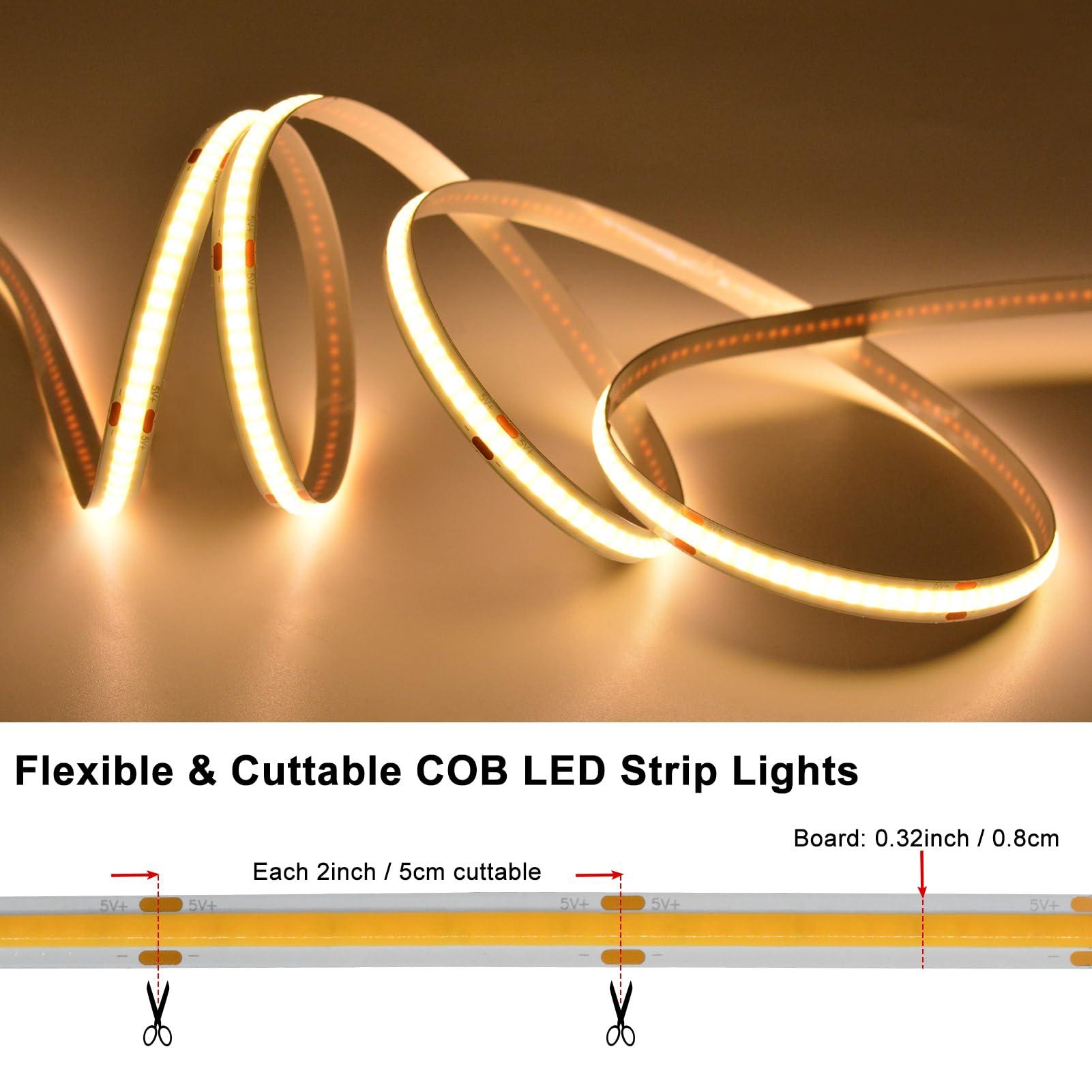 LumBelle COB LED Strip Lights Battery Powered, 6.6ft 640 LED Light Strip Dimmable Cuttable Flexible LED Tape Light for Bedroom, Dormitory, Tent, TV, Under Cabinet DIY Lighting Warm White 2700k - Image 4