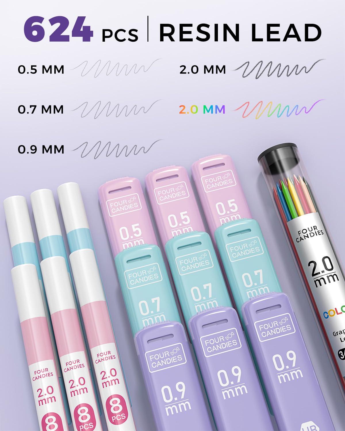 Four Candies 36PCS Aesthetic School Supplies, Mechanical Pencils 0.5mm, 0.7mm, 0.9mm & 2.0mm with 624PCS Lead Refills, Cute Mechanical Pencils for Writing, Drawing & Drafting (Pink) - Image 3