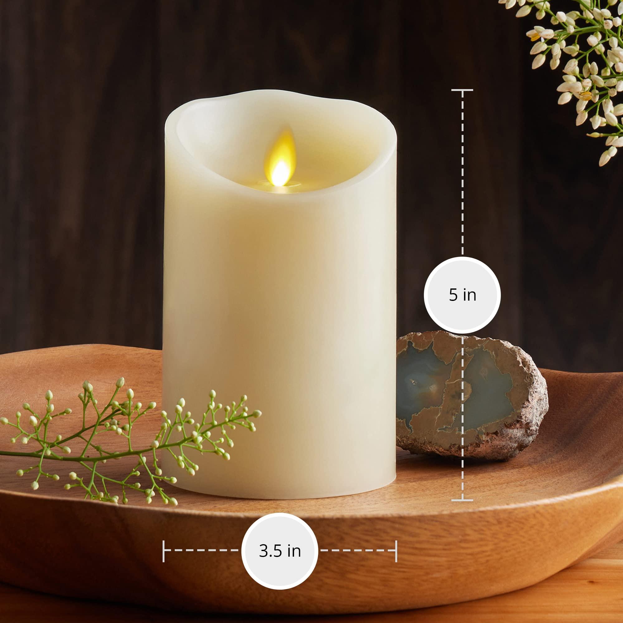 Luminara Scalloped Edge Flameless LED Candle - Ivory 3.5" x 5" - Real Wax Pillar Battery Operated Moving Flame w/Timer Unscented 1000Hr Runtime - Image 3