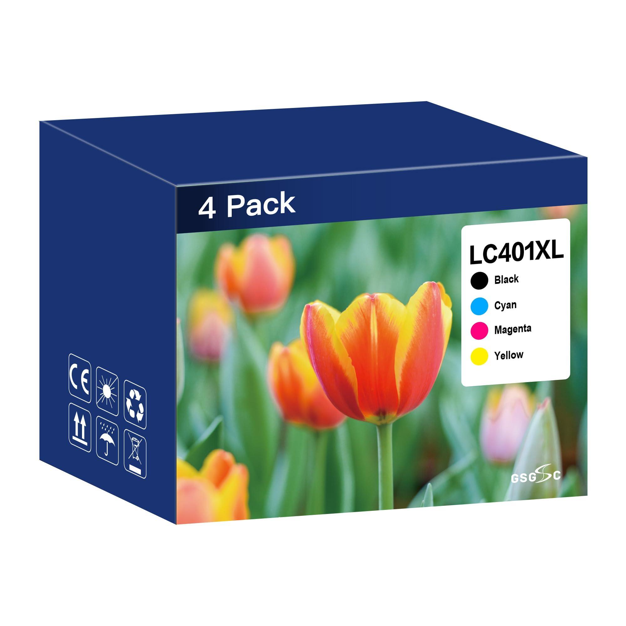LC401XL Ink Cartridges for Brother Printer Ink LC401 4 Pack Compatible High Yield Work with Brother MFC-J1010DW MFC-J1012DW MFC-J1170DW Printer ( Black, Cyan, Magenta, Yellow)